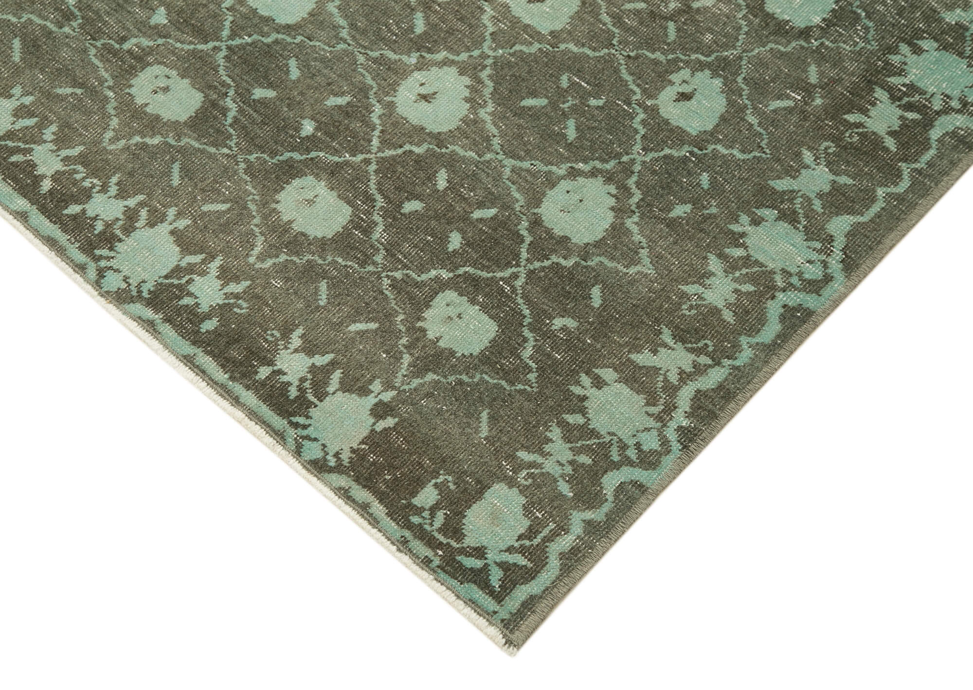 Handmade Cotton Wool Rug - Classic Green Vintage Turkish Carpet 3'9" x 5'9"