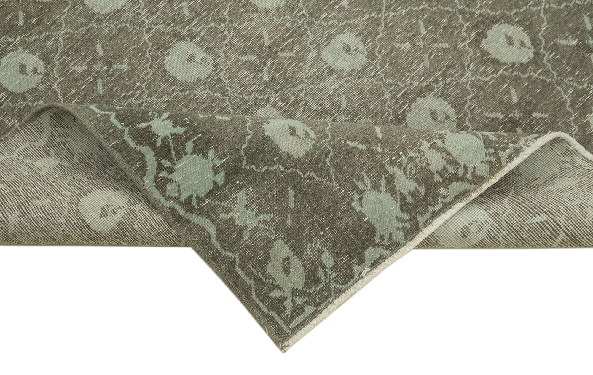 Handmade Cotton Wool Rug - Classic Green Vintage Turkish Carpet 3'9" x 5'9"