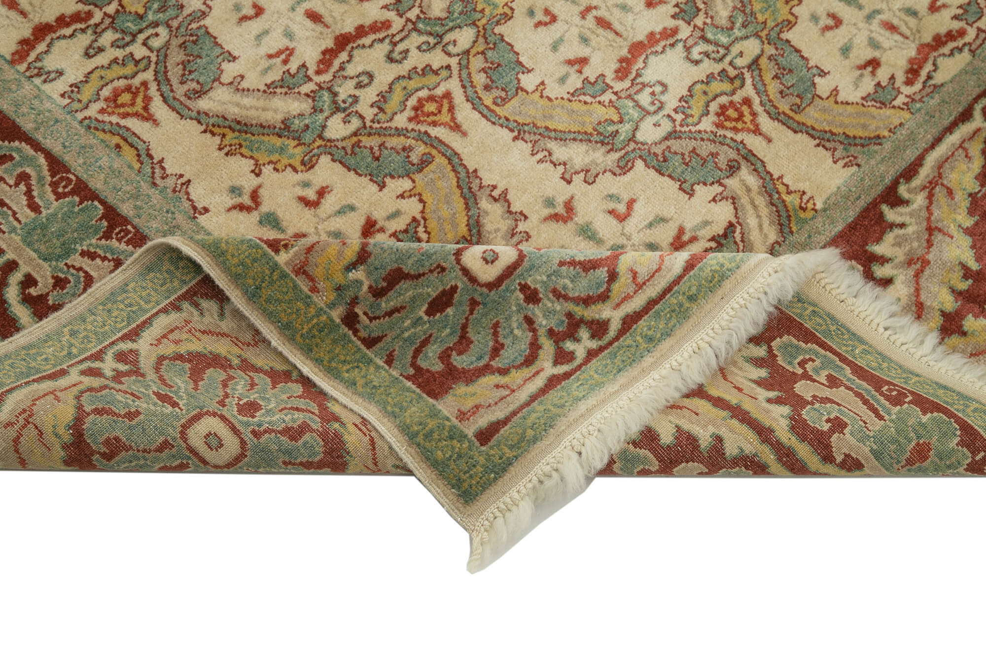 Handmade Wool Area Rug – Tebriz Classic Beige Cotton Wool Rug 6'6''x9'1''