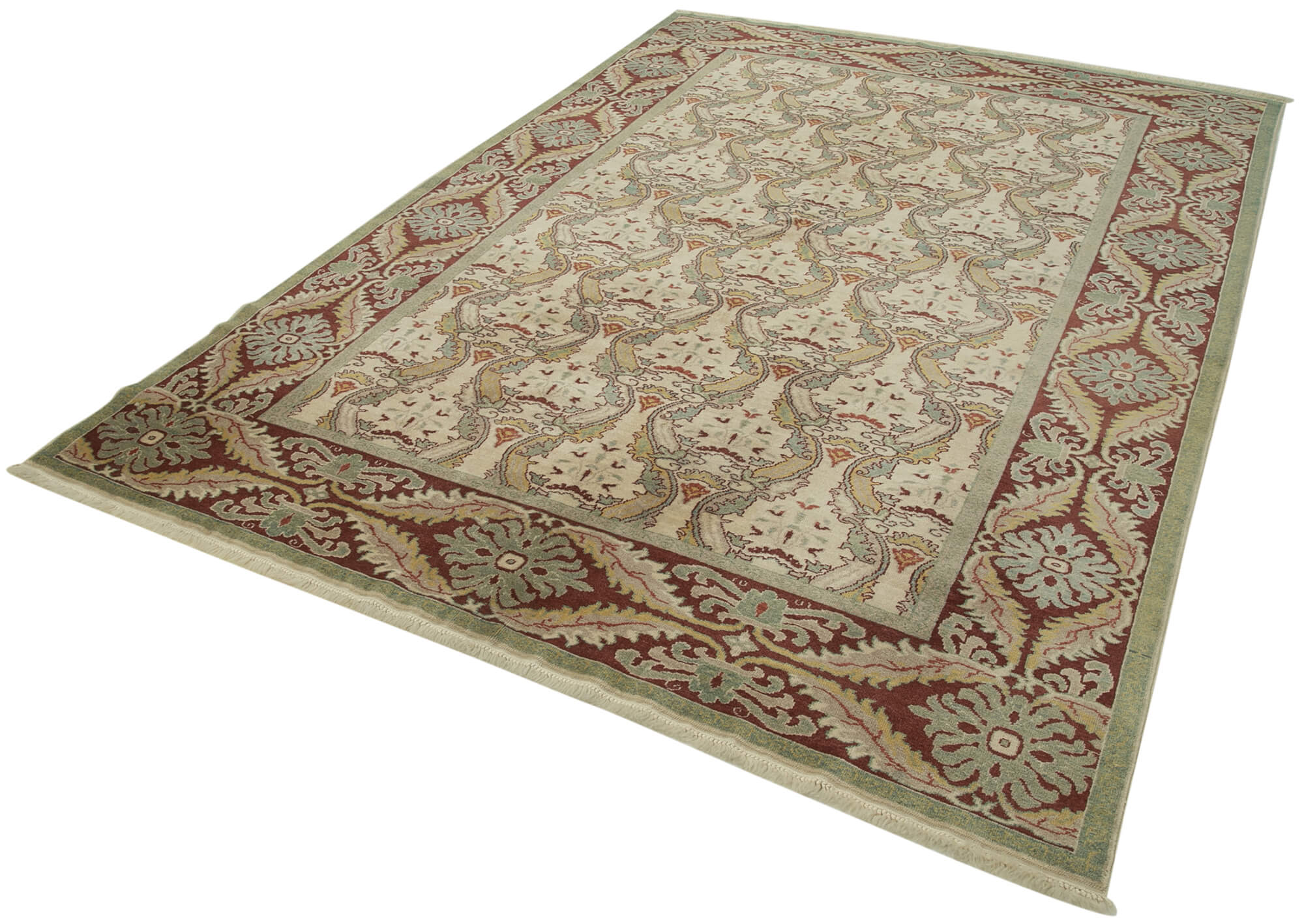 Handmade Wool Area Rug | Classic Beige Cotton Wool Rug 6'6" x 9'6" Vintage Style