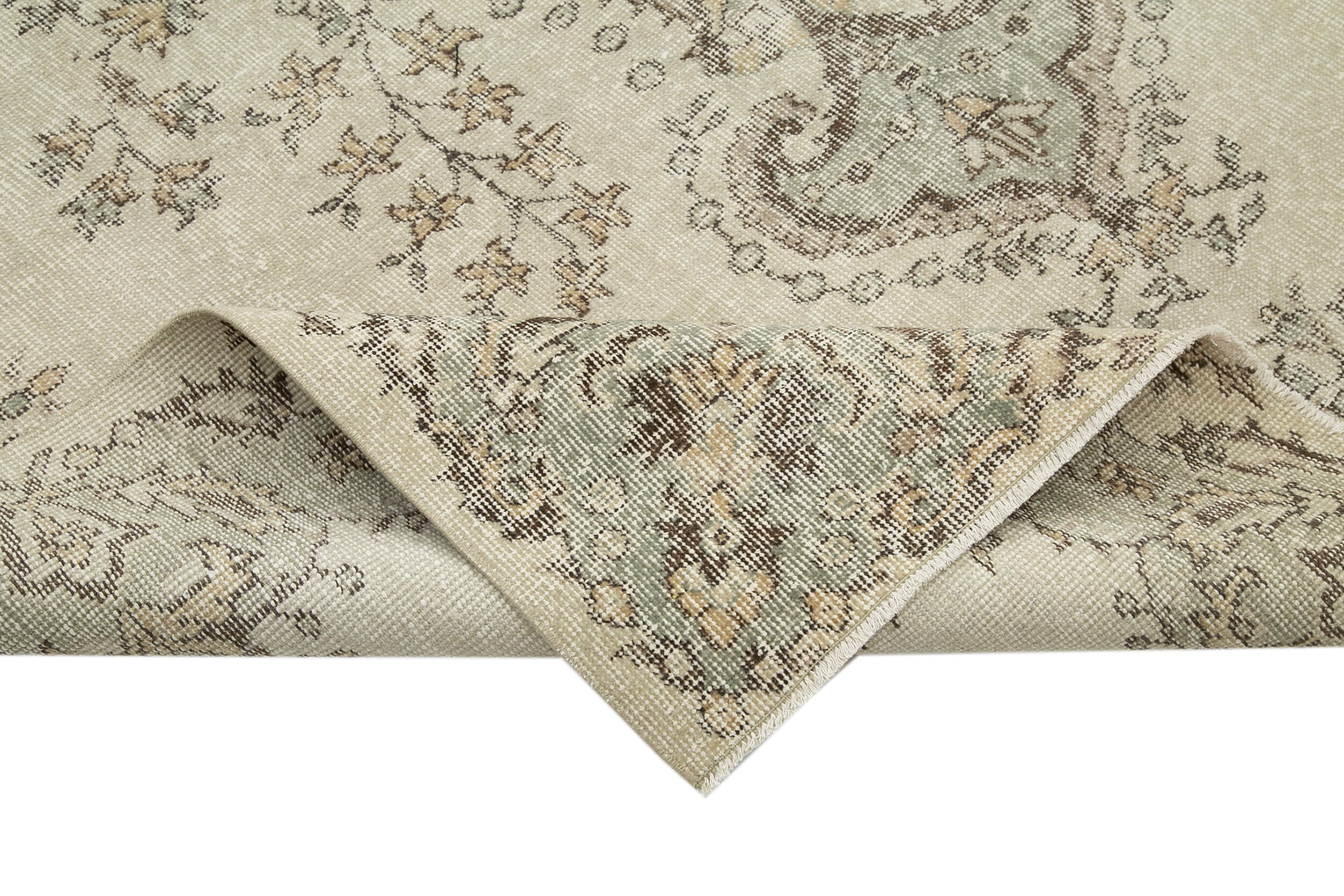 Handmade Wool Area Rug – Vintage Cotton Rug 6'9'' x 10'6'' | Neutral Beige, Durable