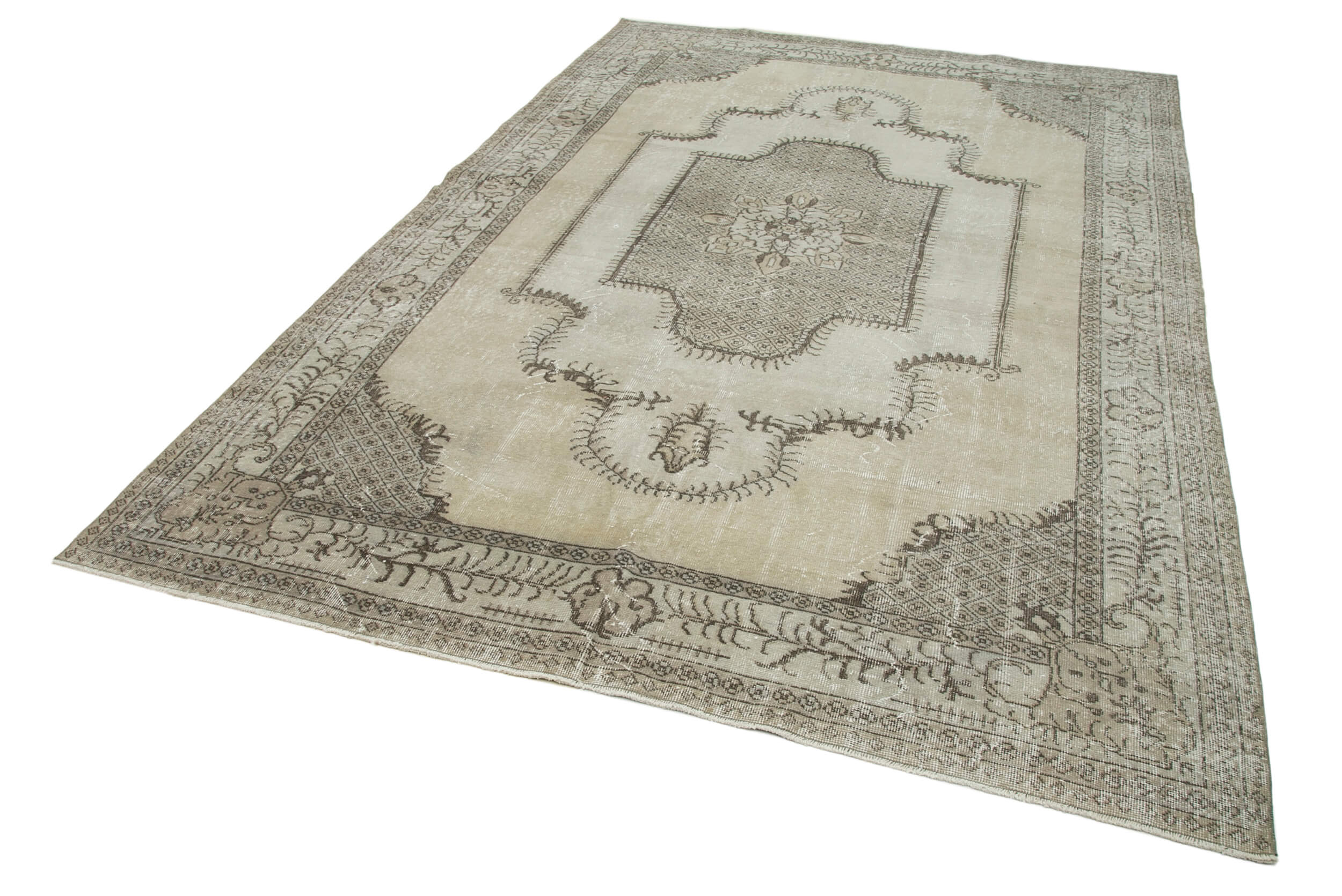 Vintage Handmade Area Rug – Beige Cotton Wool Carpet | Hand Woven Turkish Rug 6'9''x10'7''