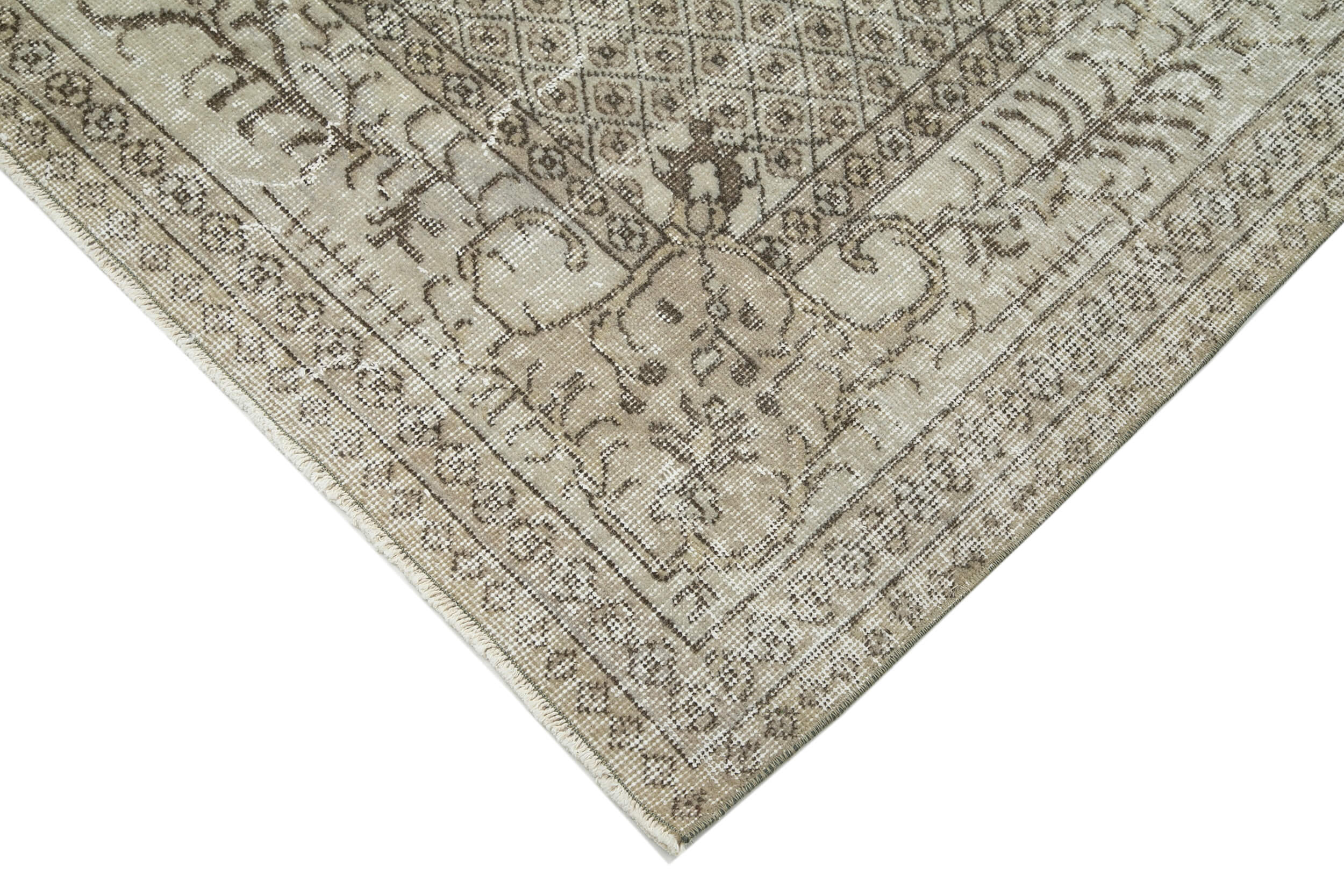 Vintage Handmade Area Rug – Beige Cotton Wool Carpet | Hand Woven Turkish Rug 6'9''x10'7''