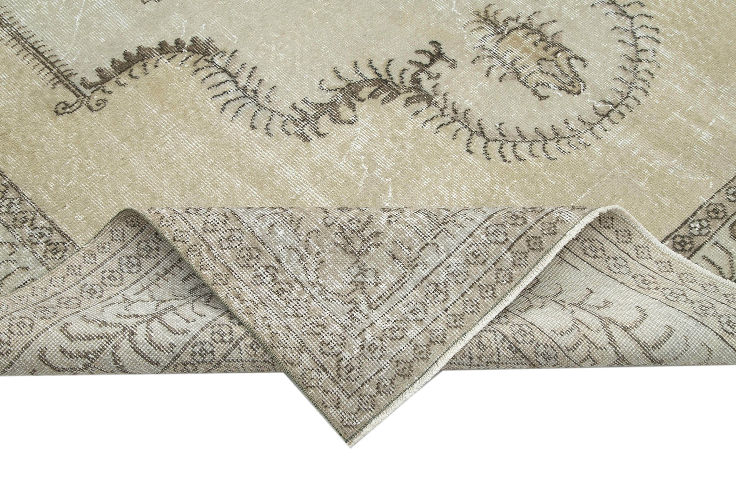 Vintage Handmade Area Rug – Beige Cotton Wool Carpet | Hand Woven Turkish Rug 6'9''x10'7''