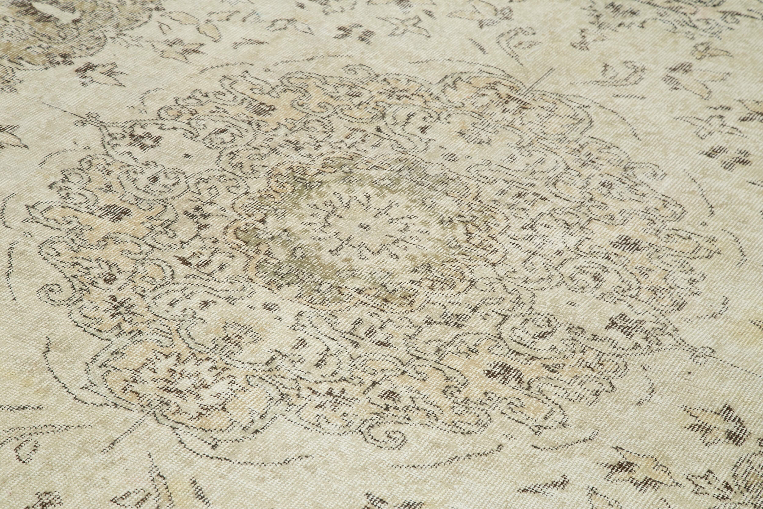 Handmade Wool Area Rug – Vintage Cotton Wool Blend Rug 7'3" x 11'0" Beige
