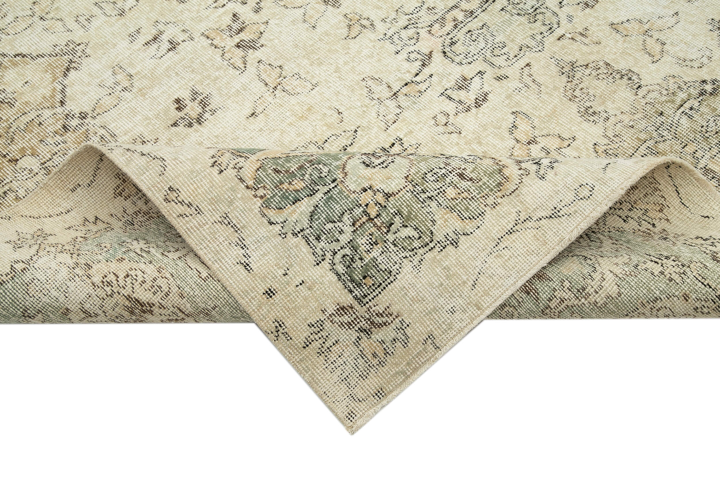 Handmade Wool Area Rug – Vintage Cotton Wool Blend Rug 7'3" x 11'0" Beige