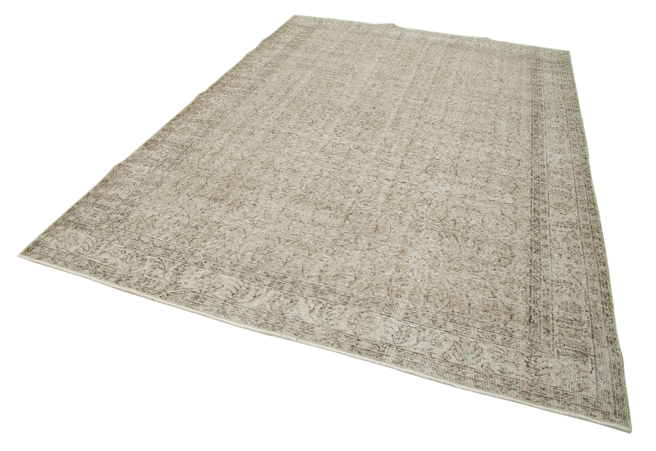 Handmade Wool Area Rug - Vintage Cotton Rug | Beige Neutral Tone Carpet 6'11''x10'2''