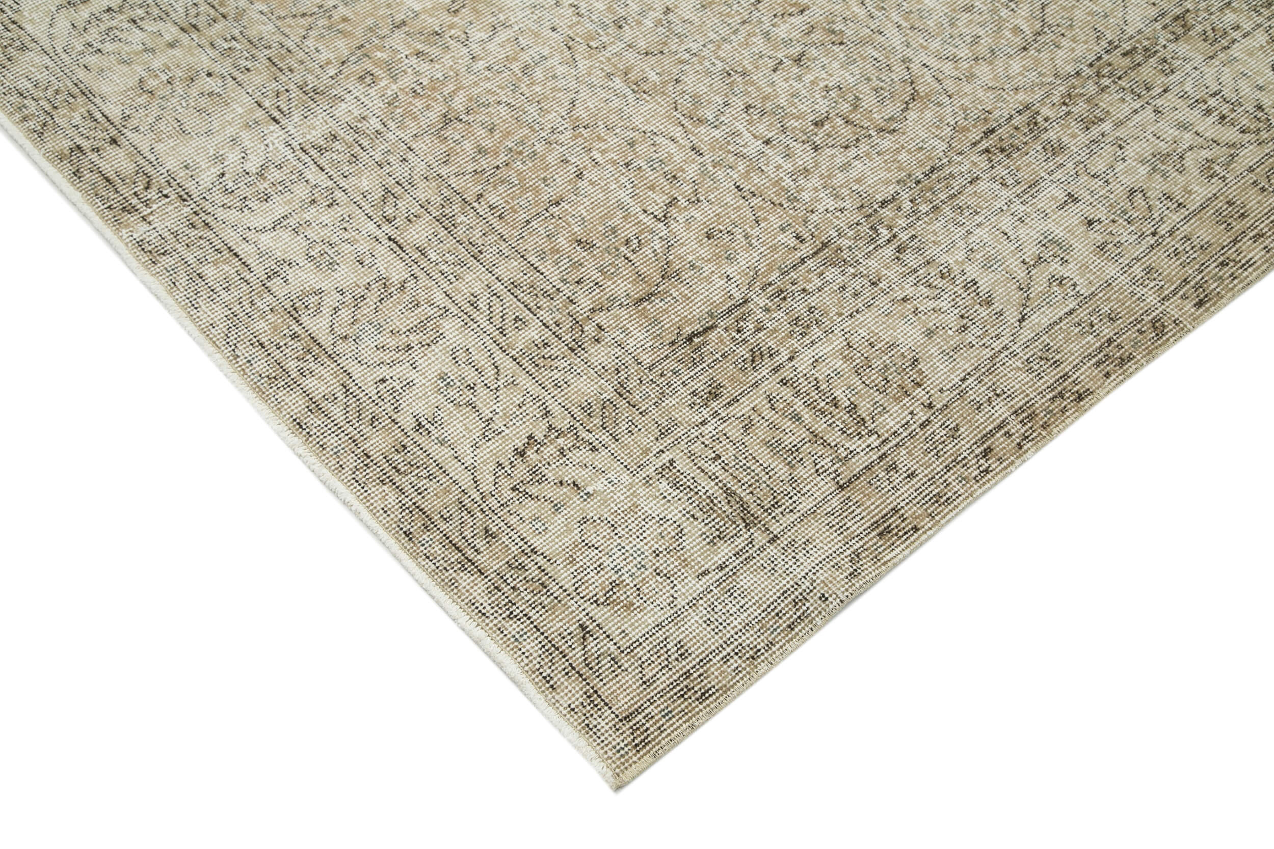 Handmade Wool Area Rug - Vintage Cotton Rug | Beige Neutral Tone Carpet 6'11''x10'2''