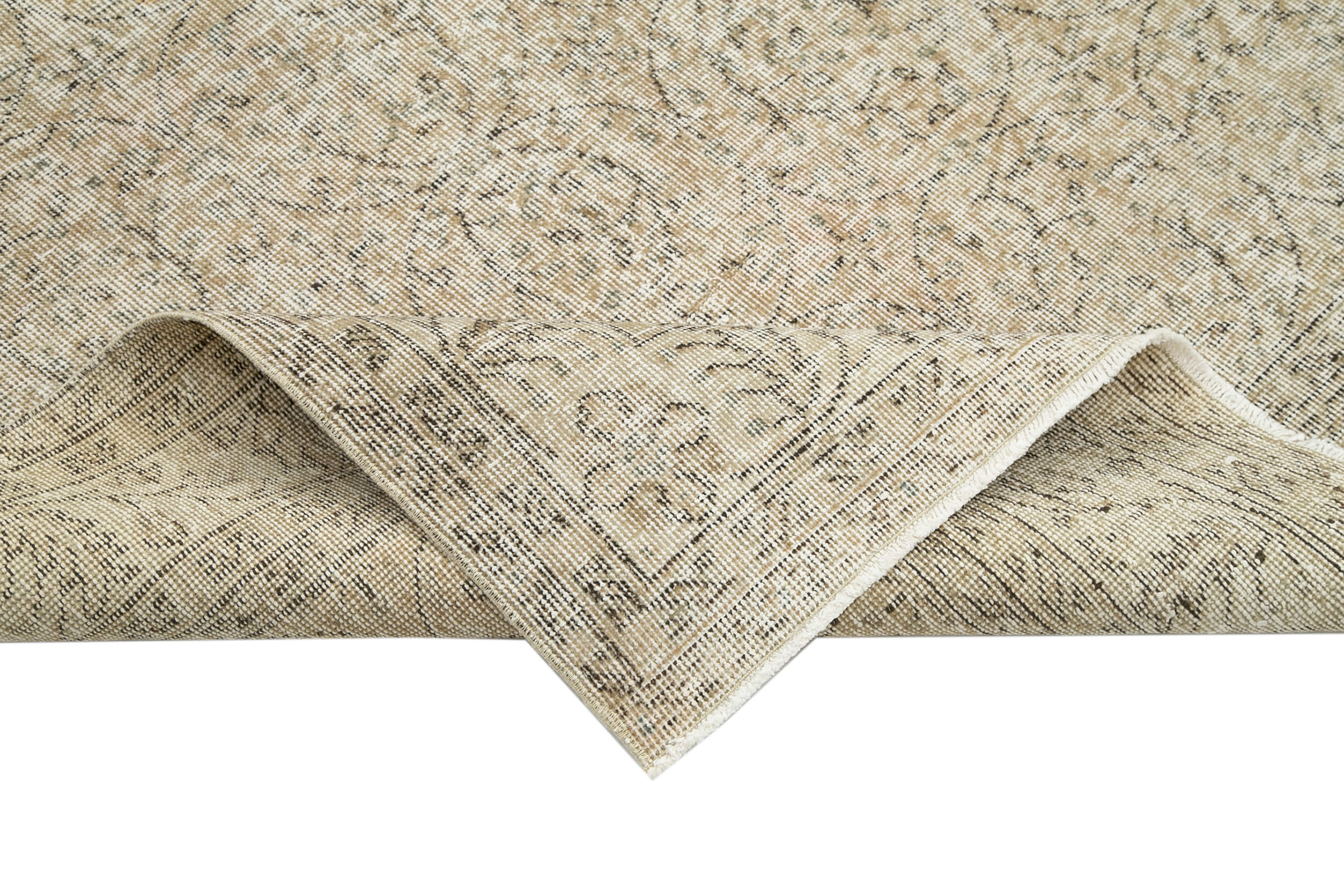 Handmade Wool Area Rug - Vintage Cotton Rug | Beige Neutral Tone Carpet 6'11''x10'2''