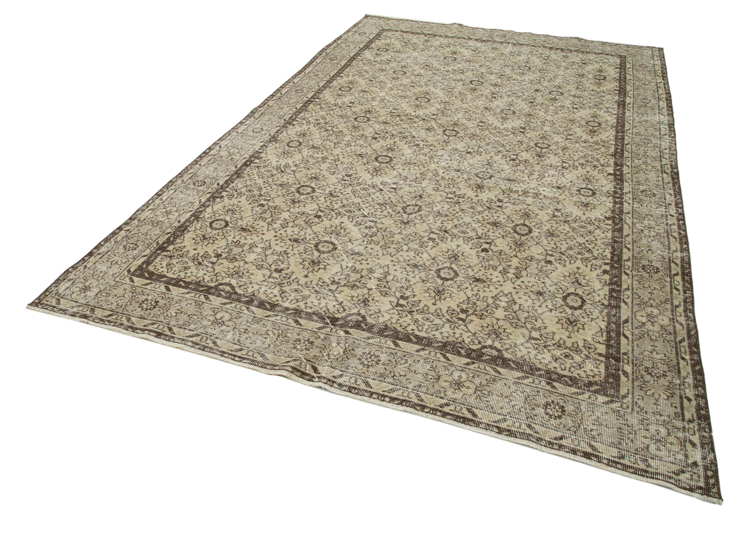 Handmade Vintage Area Rug – Neutral Beige Cotton Wool Carpet 6'9''x10'11''
