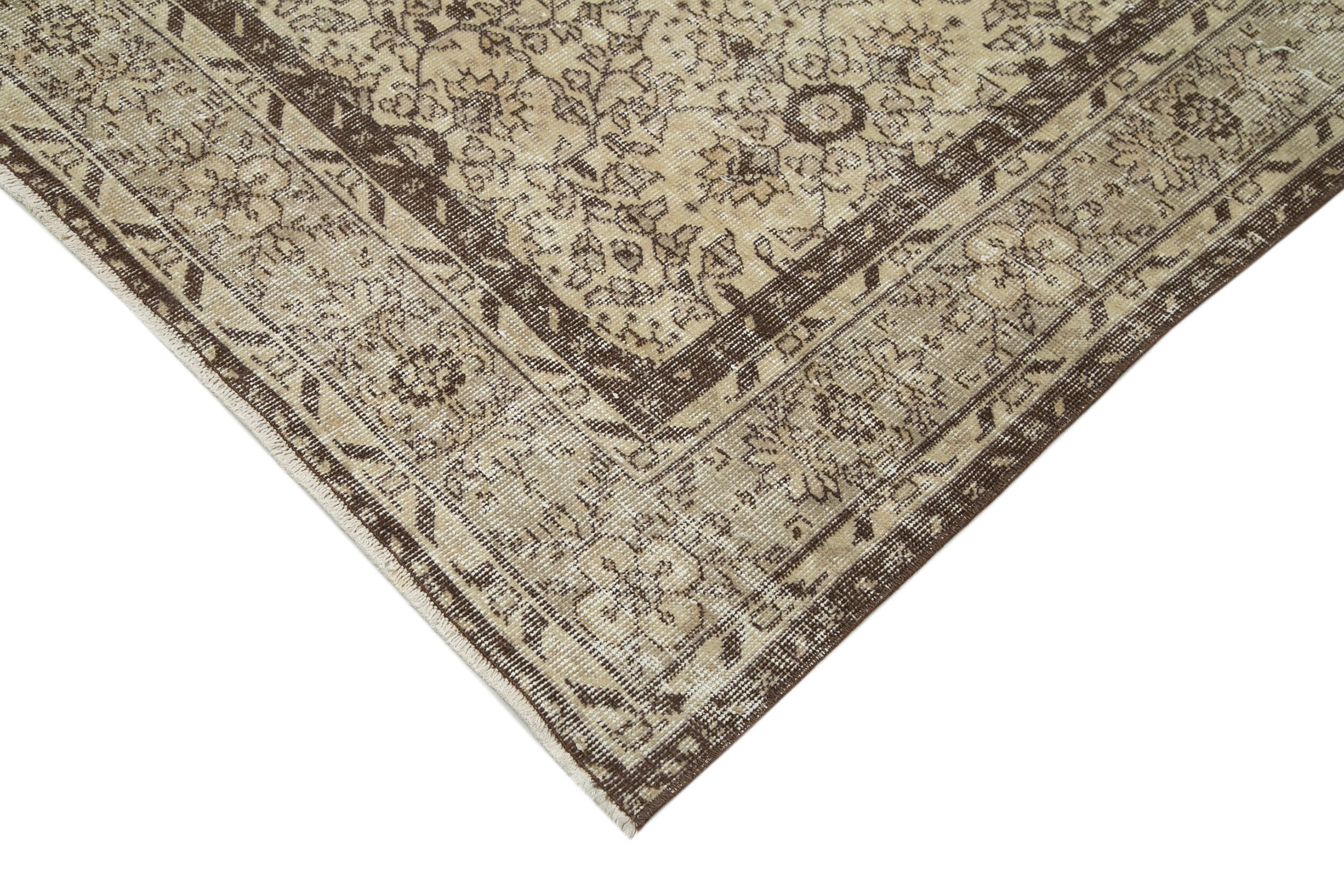 Handmade Vintage Area Rug – Neutral Beige Cotton Wool Carpet 6'9''x10'11''