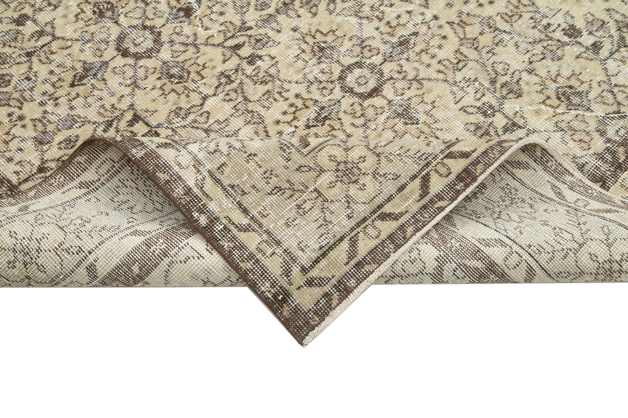 Handmade Vintage Area Rug – Neutral Beige Cotton Wool Carpet 6'9''x10'11''
