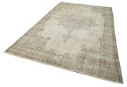 Handmade Vintage Area Rug - Neutral Beige Cotton Wool Carpet 6'8''x10'8''