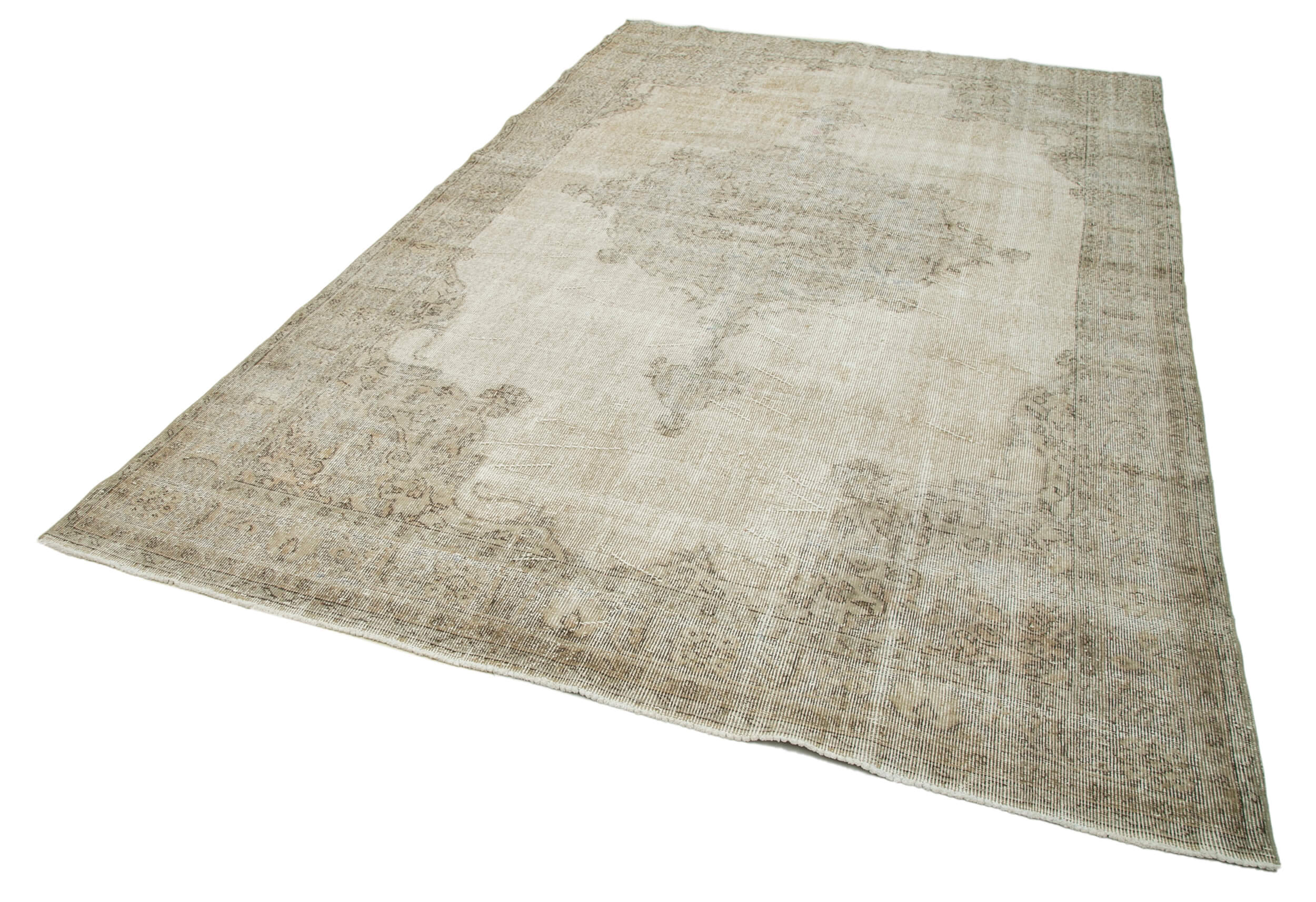 Handmade Vintage Area Rug - Neutral Beige Cotton Wool Carpet 6'8''x10'8''