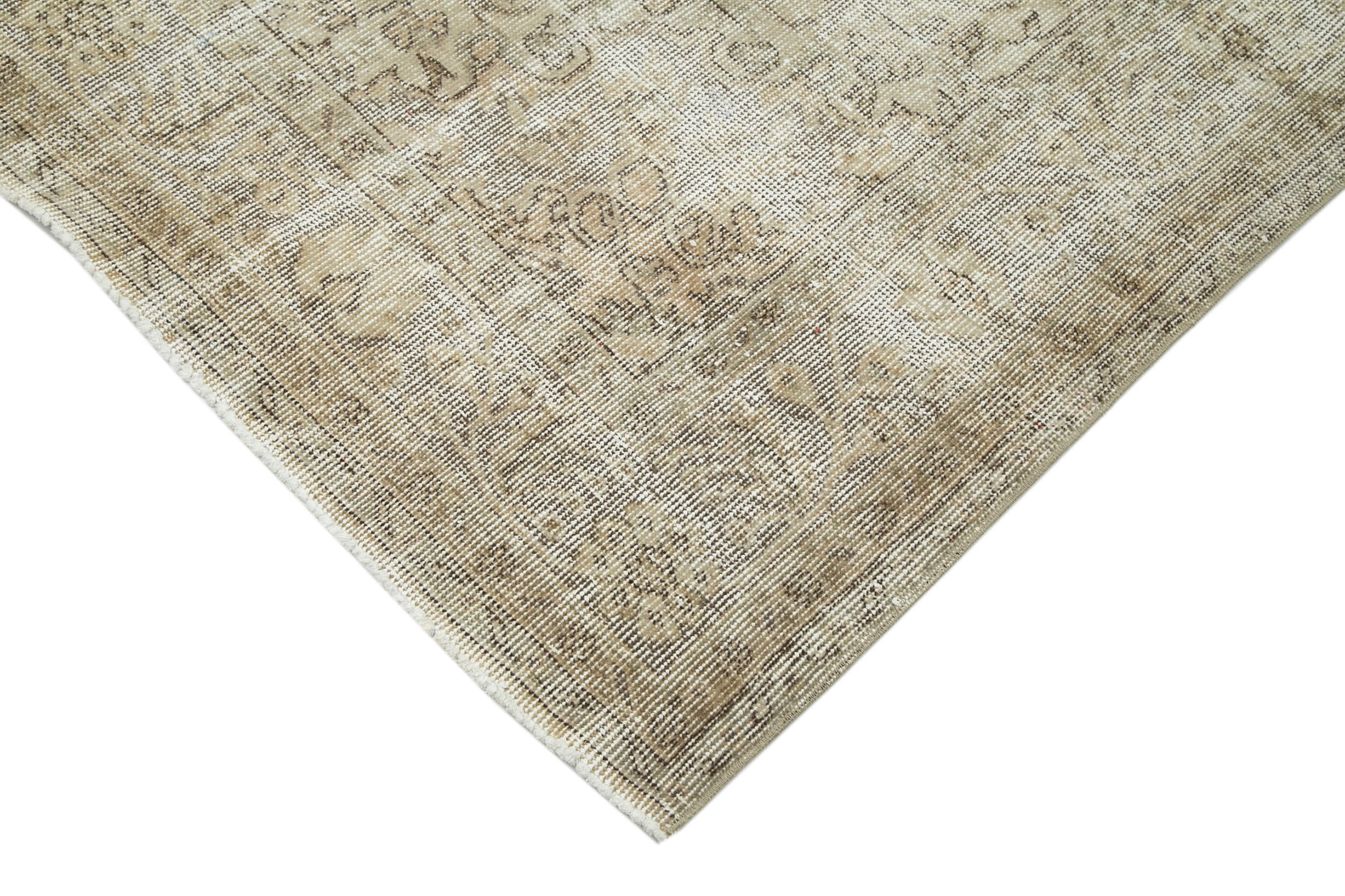 Handmade Vintage Area Rug - Neutral Beige Cotton Wool Carpet 6'8''x10'8''