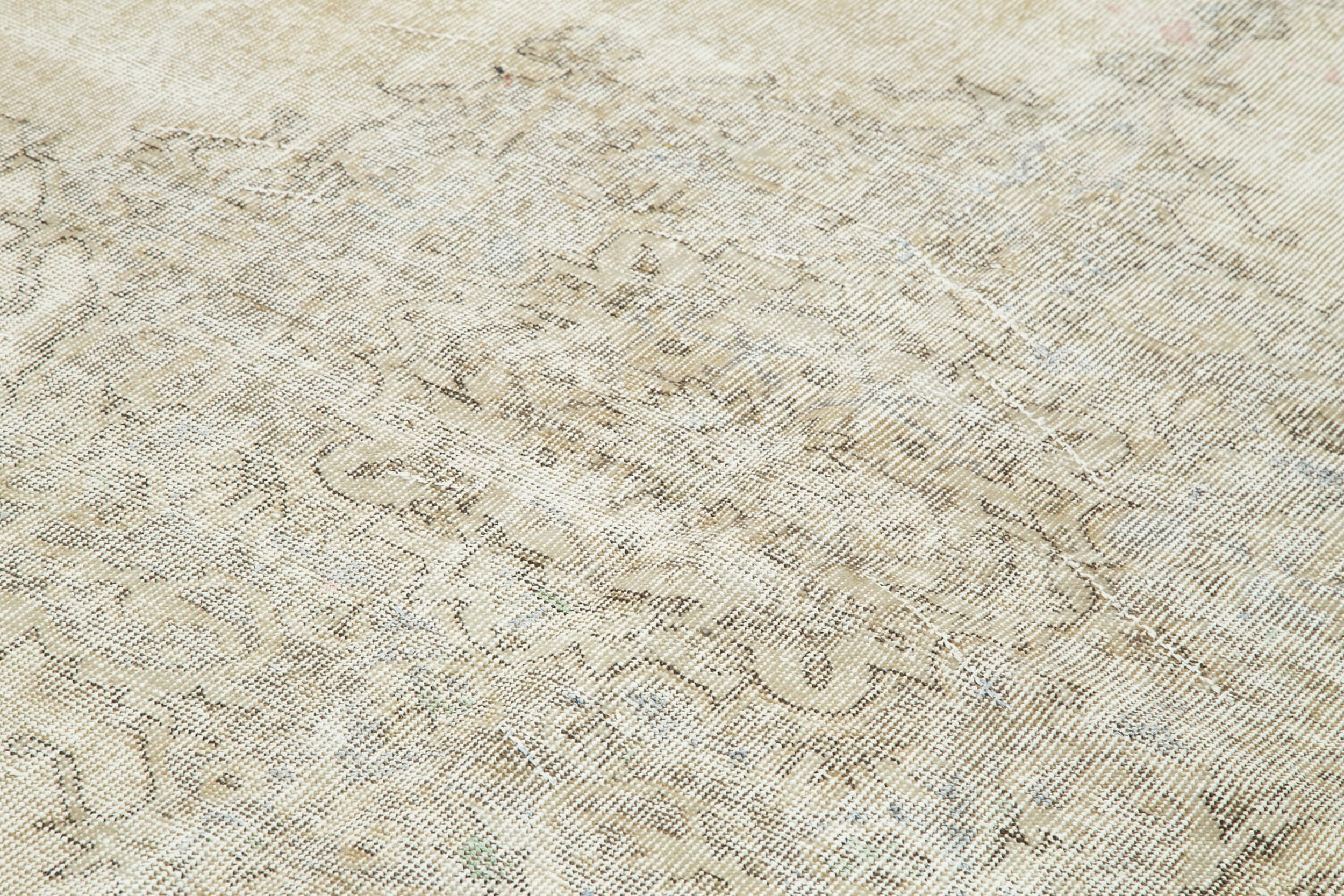 Handmade Vintage Area Rug - Neutral Beige Cotton Wool Carpet 6'8''x10'8''