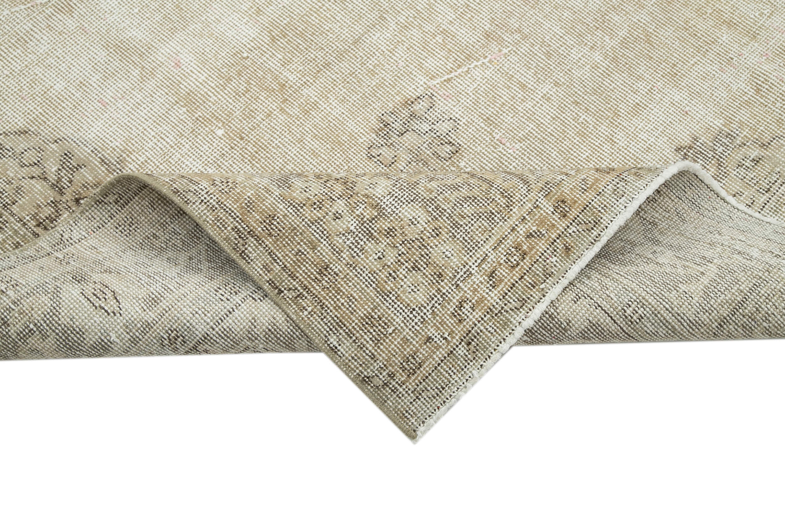 Handmade Vintage Area Rug - Neutral Beige Cotton Wool Carpet 6'8''x10'8''