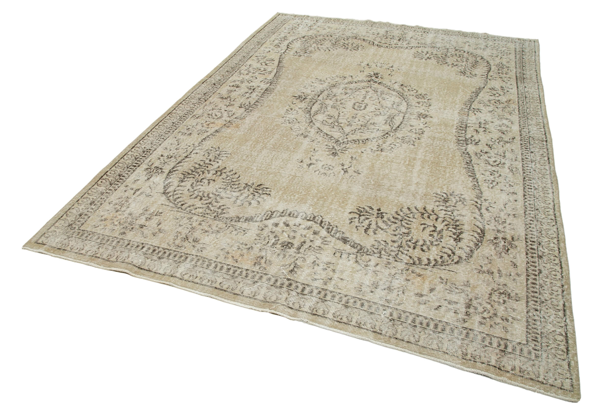 Handmade Wool Area Rug – Vintage Cotton Rug 6'10''x10'5'' Beige Soft Wool Carpet