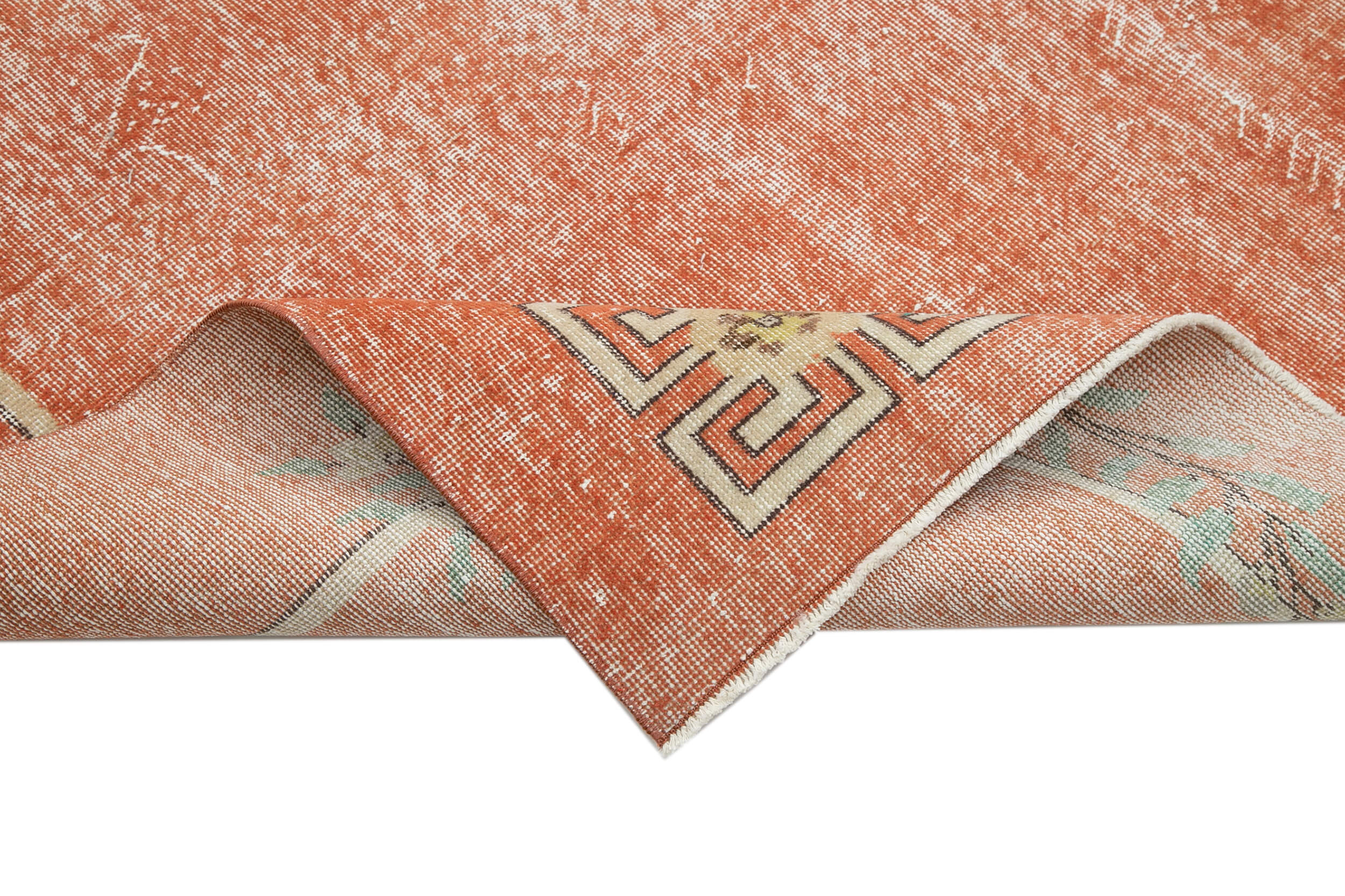 Handmade Wool Area Rug – Vintage Cotton Rug Orange Area Carpet 6'9''x10'6''