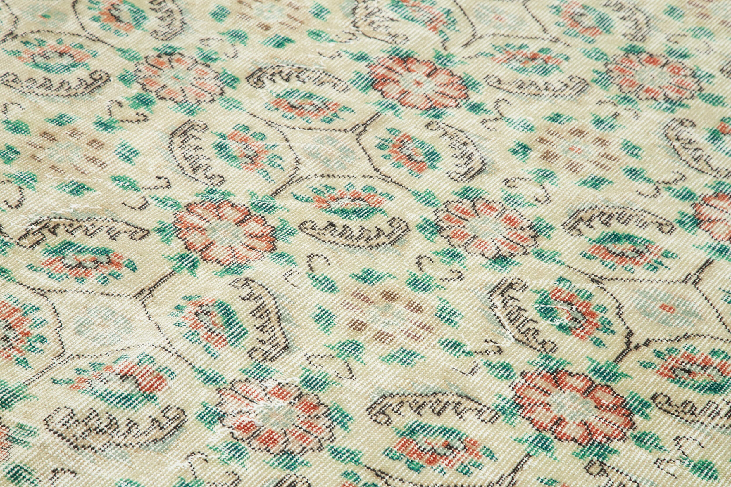 Vintage Handmade Area Rug – Hand Woven Rug Green Cotton Wool Turkish Carpet 7'2''x10'
