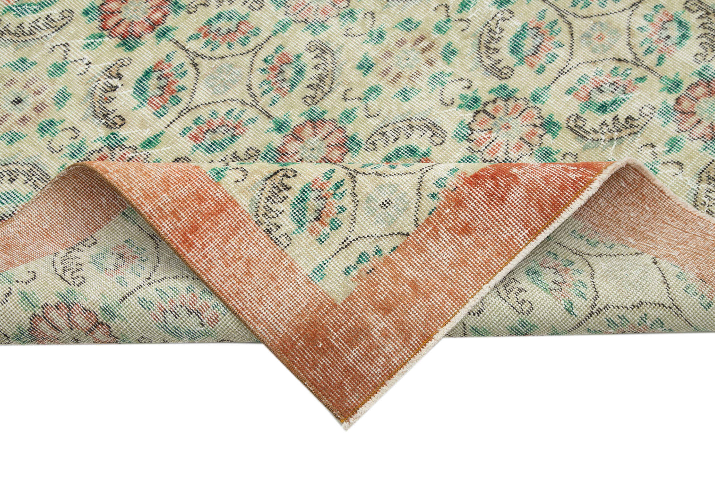 Vintage Handmade Area Rug – Hand Woven Rug Green Cotton Wool Turkish Carpet 7'2''x10'