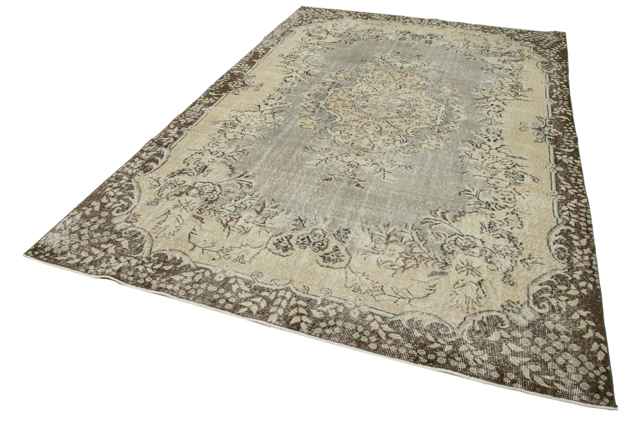 Handmade Wool Area Rug – Vintage Cotton Rug, Beige Turkish Wool Carpet 6'10''x10'4''