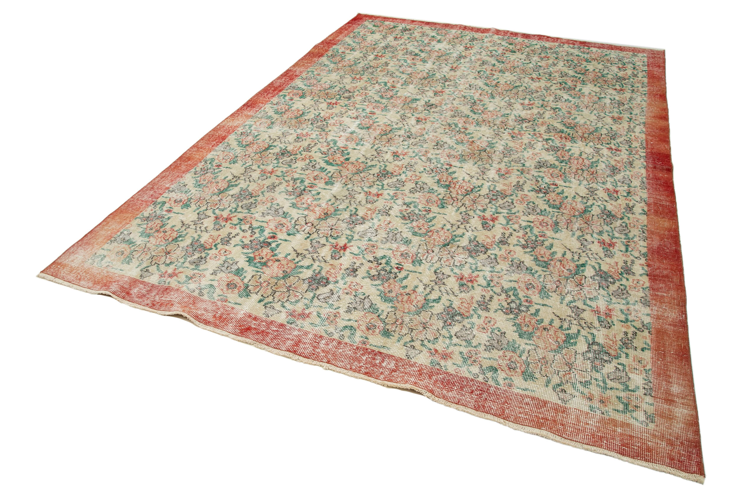 Handmade Wool Area Rug | Traditional Hand Knotted Carpet, Vintage Cotton Rug, Beige 7x10 ft