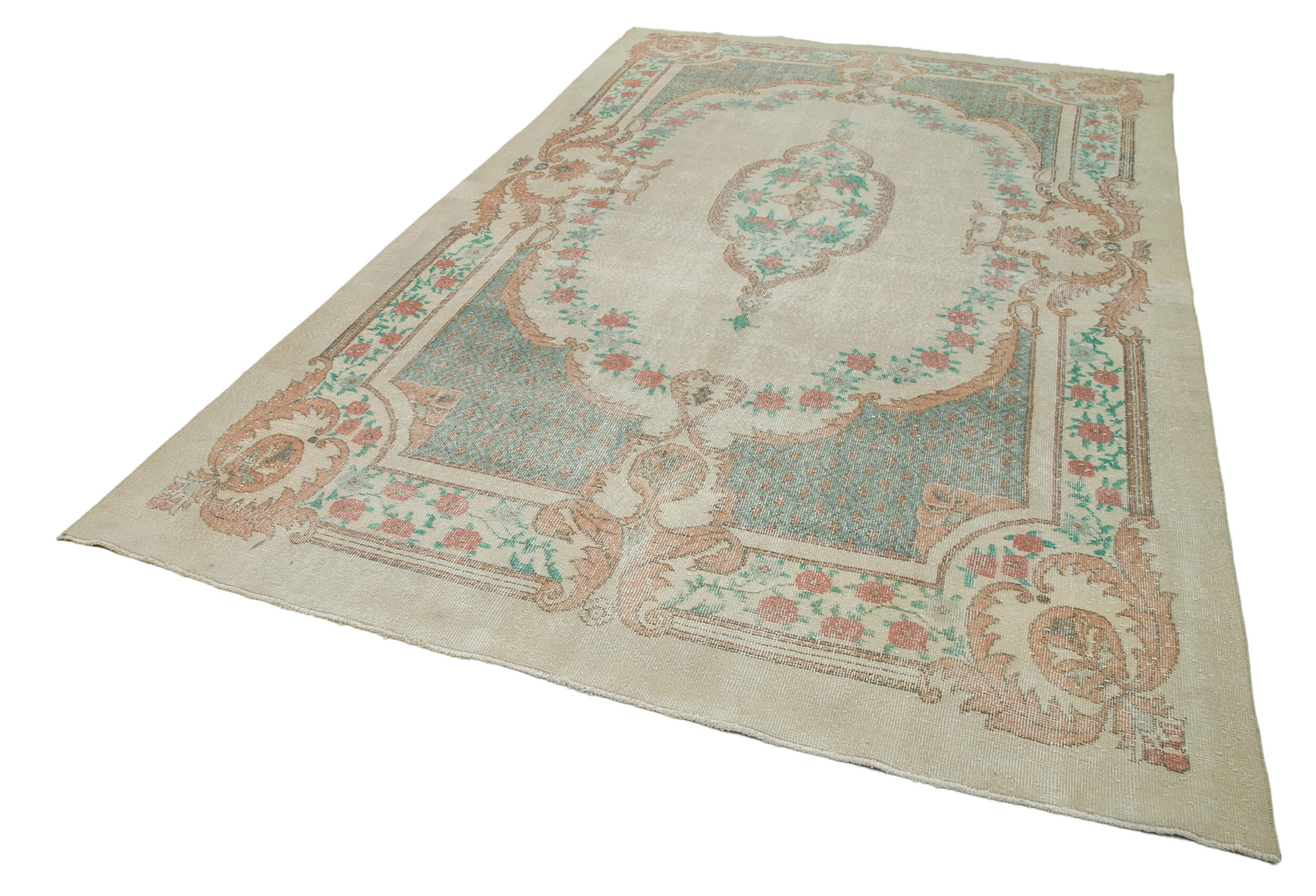Handmade Wool Area Rug – Vintage Cotton Rug | Beige Turkish Wool Carpet 6'11''x10'11''