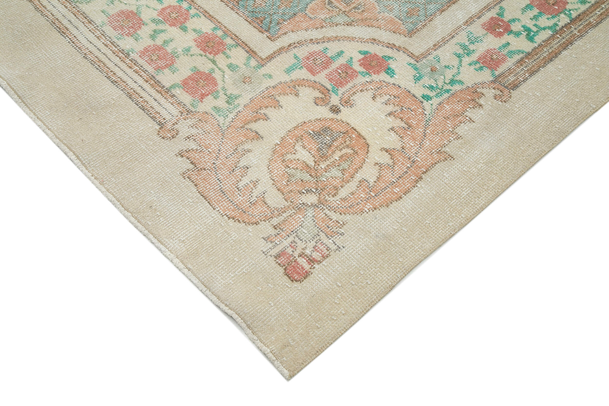 Handmade Wool Area Rug – Vintage Cotton Rug | Beige Turkish Wool Carpet 6'11''x10'11''