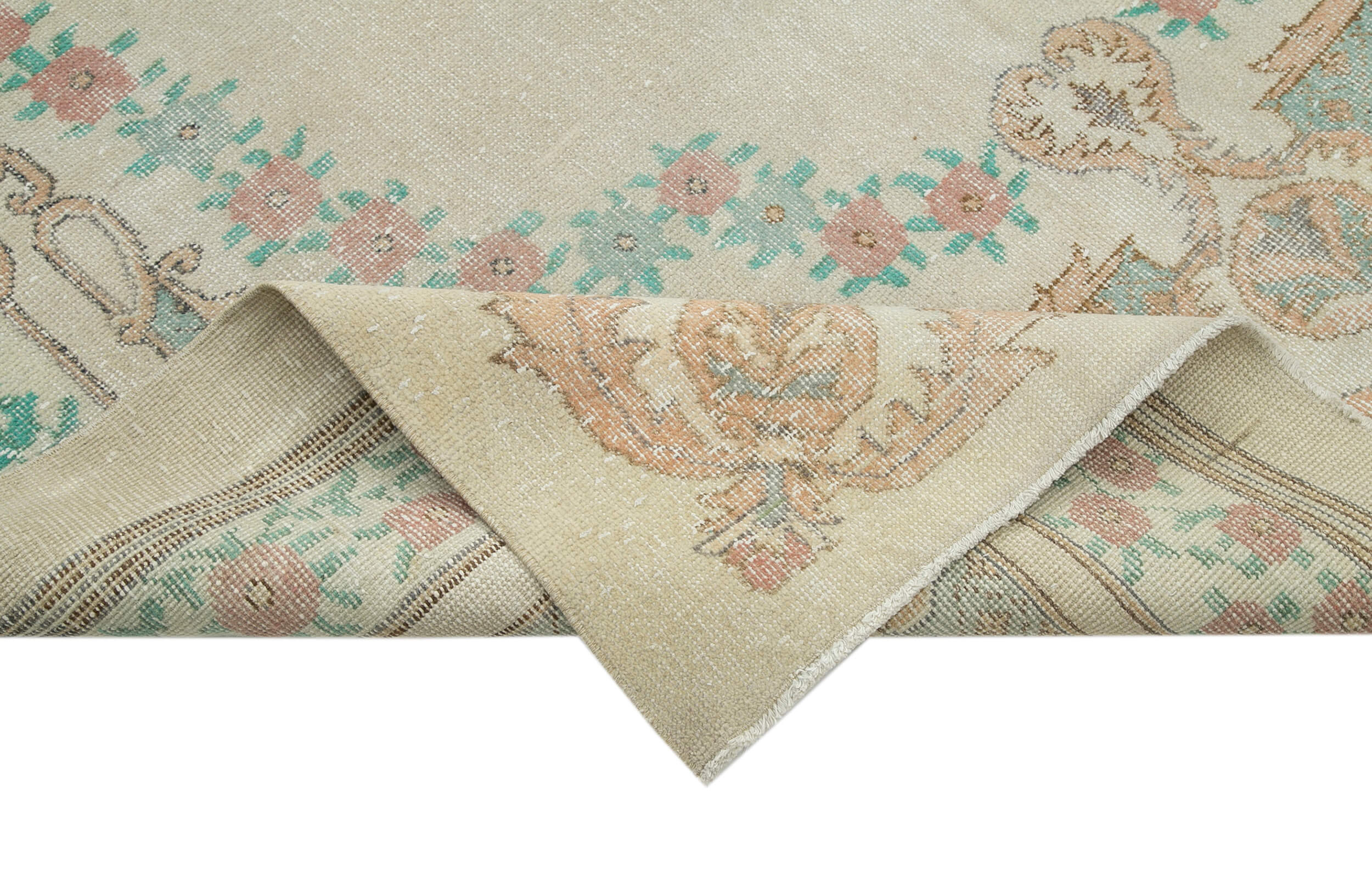 Handmade Wool Area Rug – Vintage Cotton Rug | Beige Turkish Wool Carpet 6'11''x10'11''