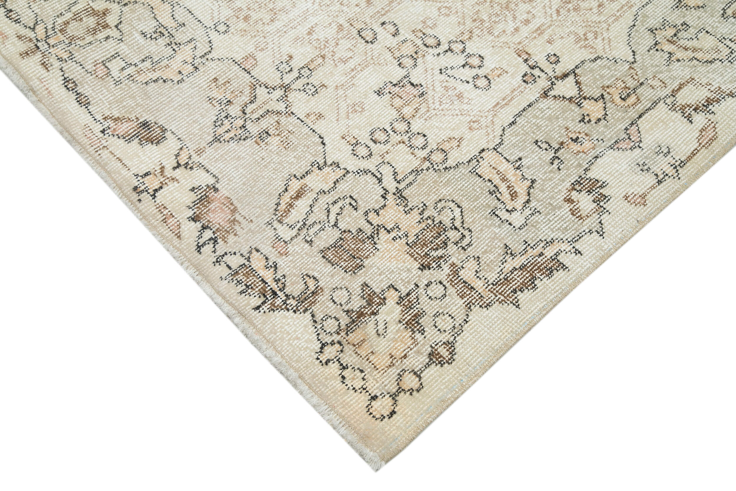 Handmade Vintage Area Rug – Beige Wool Carpet, Durable Cotton Weave 6'7''x10'10''