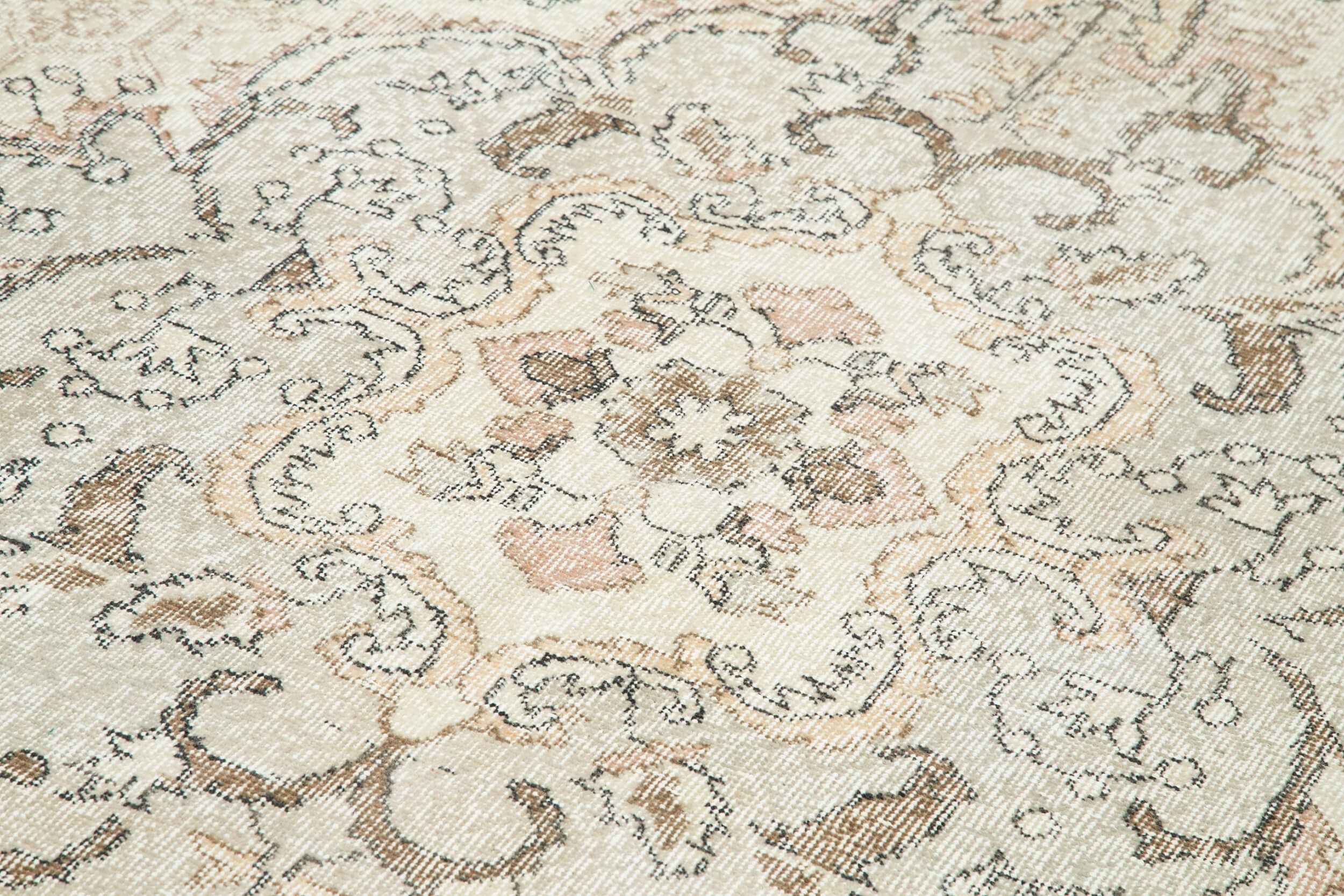 Handmade Vintage Area Rug – Beige Wool Carpet, Durable Cotton Weave 6'7''x10'10''