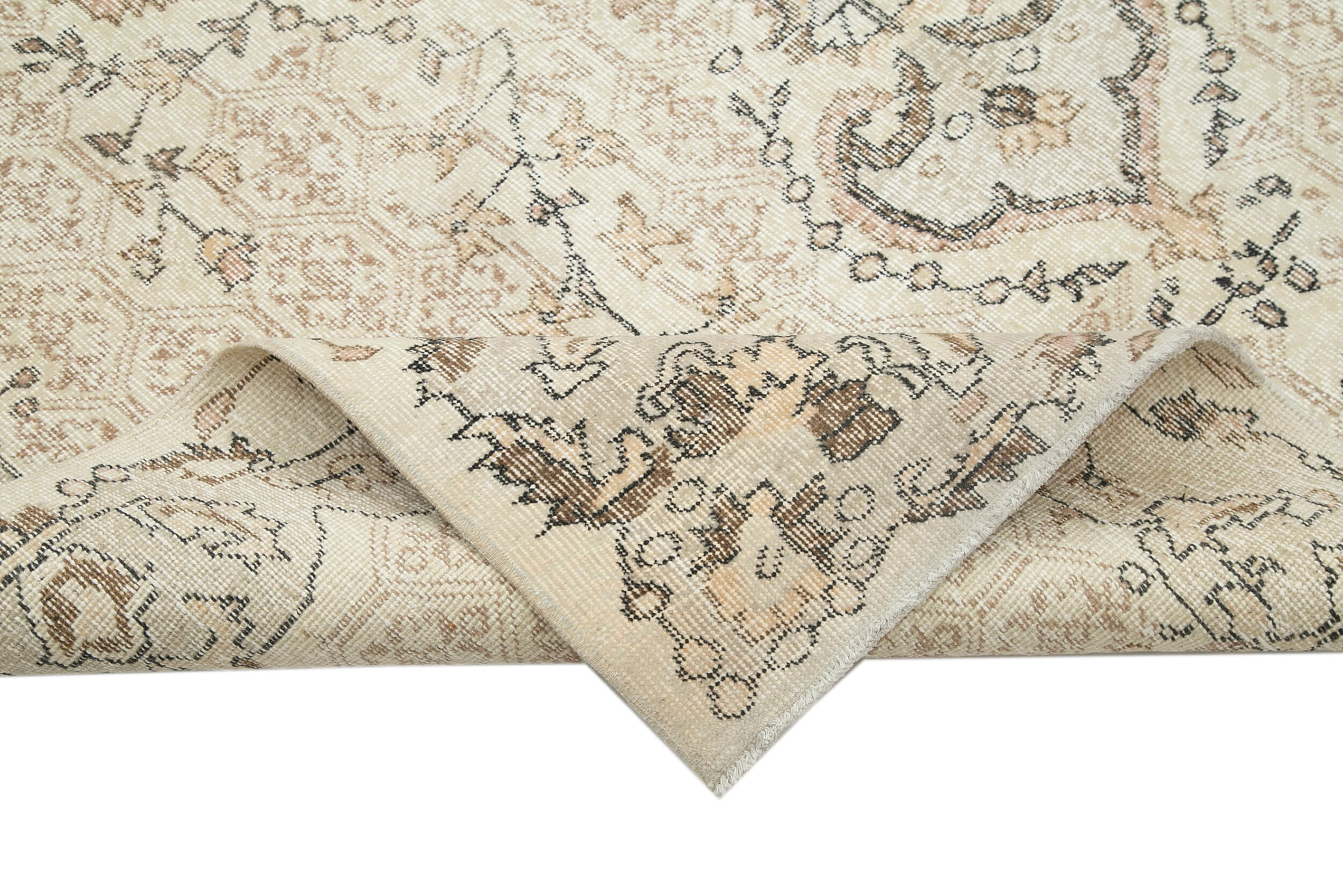 Handmade Vintage Area Rug – Beige Wool Carpet, Durable Cotton Weave 6'7''x10'10''