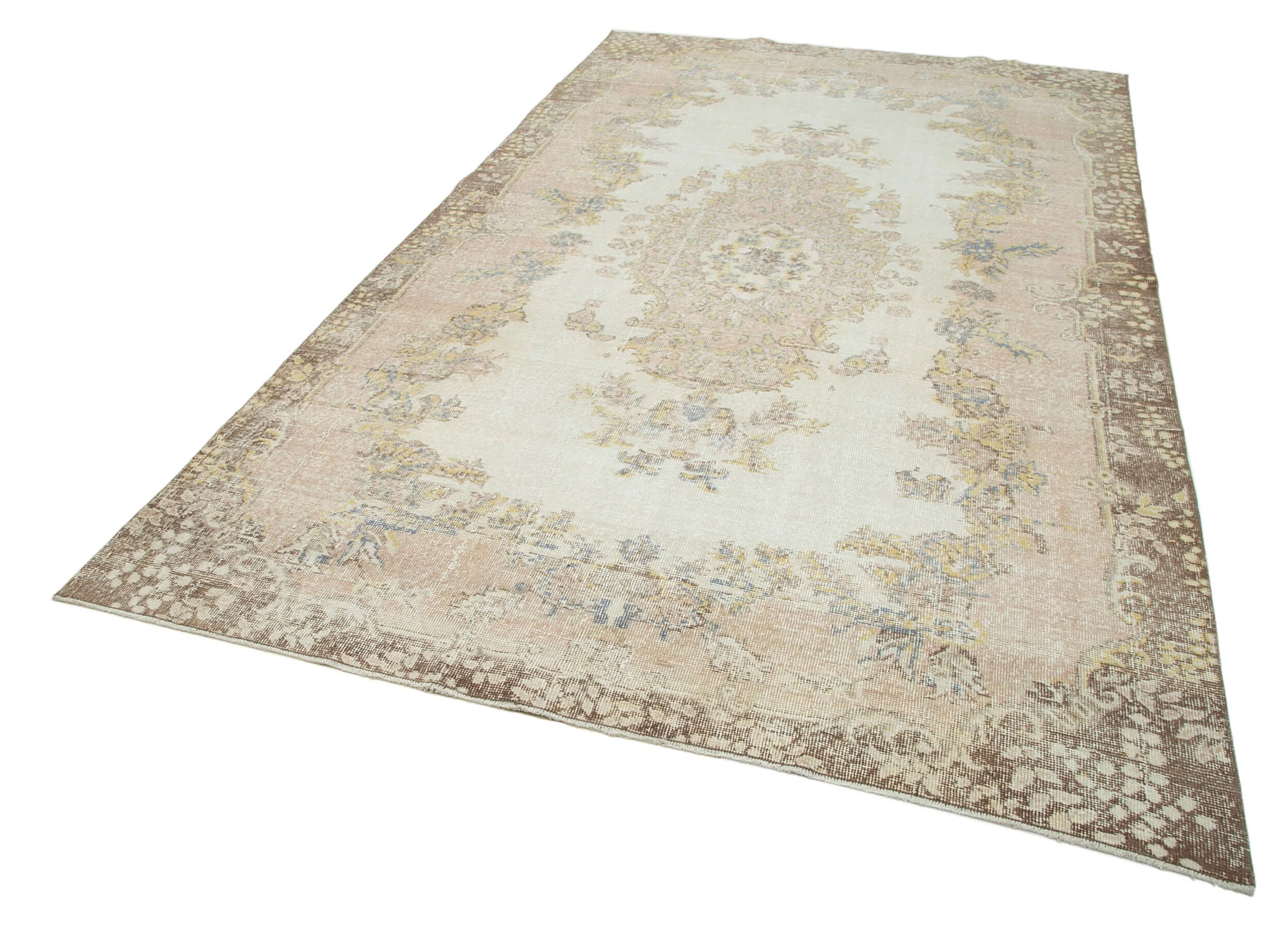 Vintage Cotton Wool Rug – Handmade Area Rug 6'5'' x 11'5'' Beige Natural Fiber