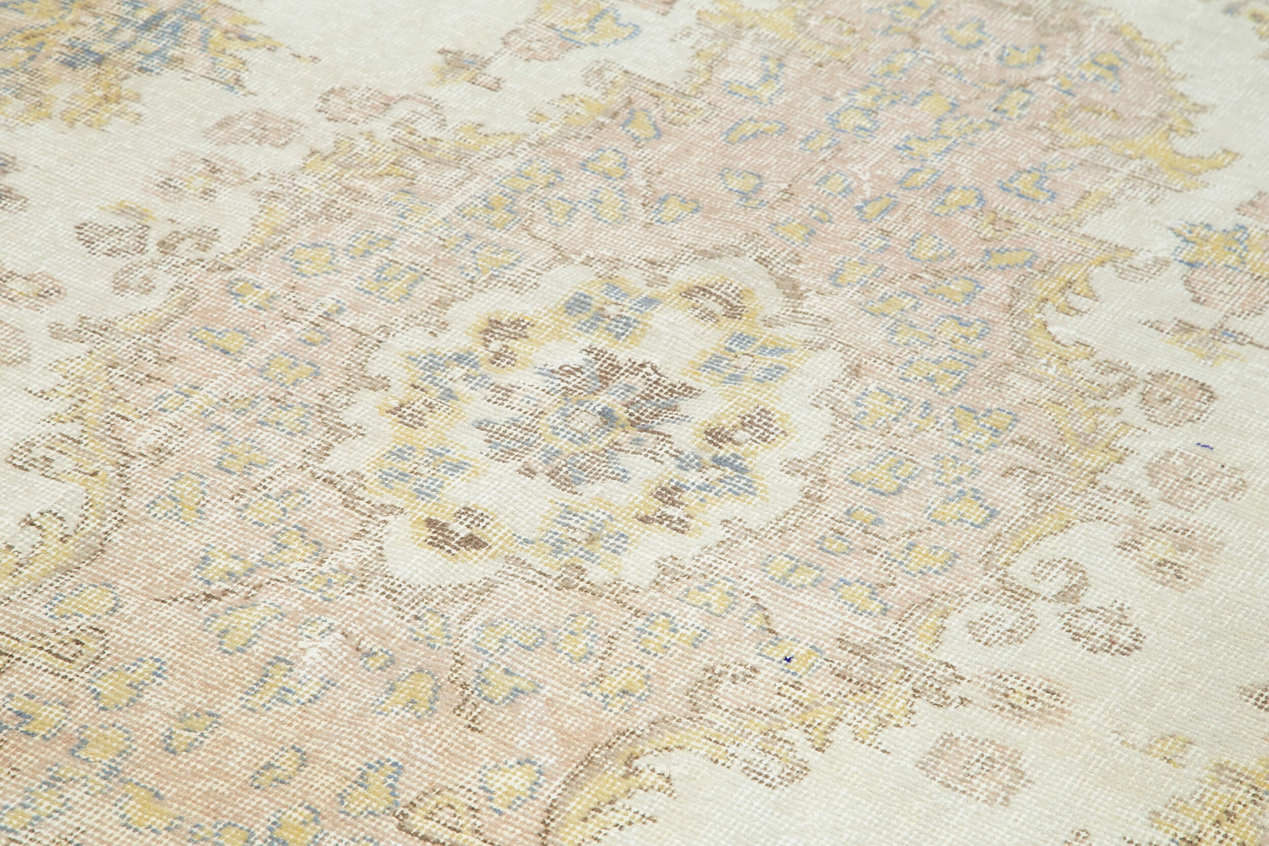 Vintage Cotton Wool Rug – Handmade Area Rug 6'5'' x 11'5'' Beige Natural Fiber