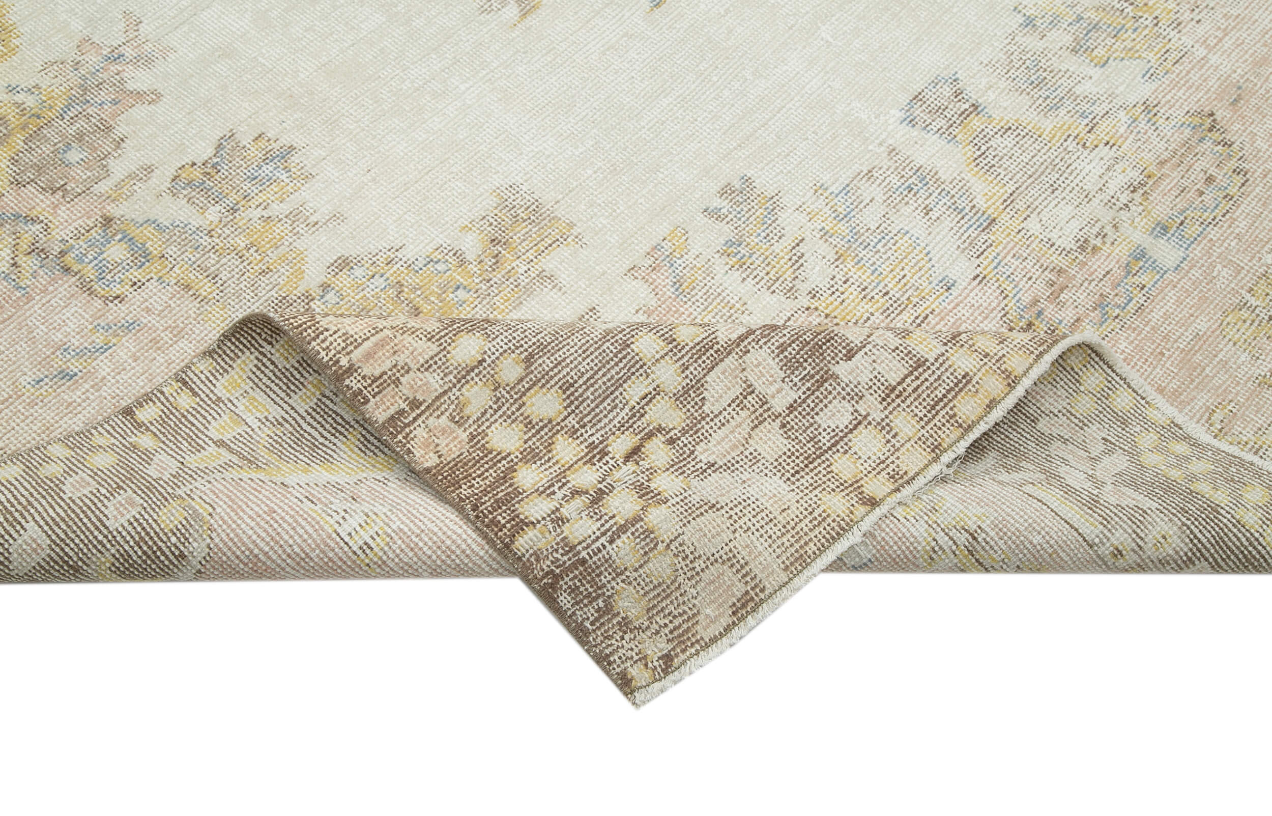 Vintage Cotton Wool Rug – Handmade Area Rug 6'5'' x 11'5'' Beige Natural Fiber