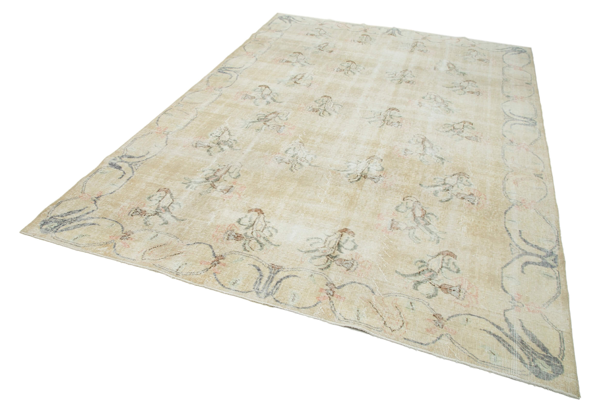 Vintage Wool Area Rug – Handmade Cotton Rug, Turkish Hand Knotted Carpet 7x10