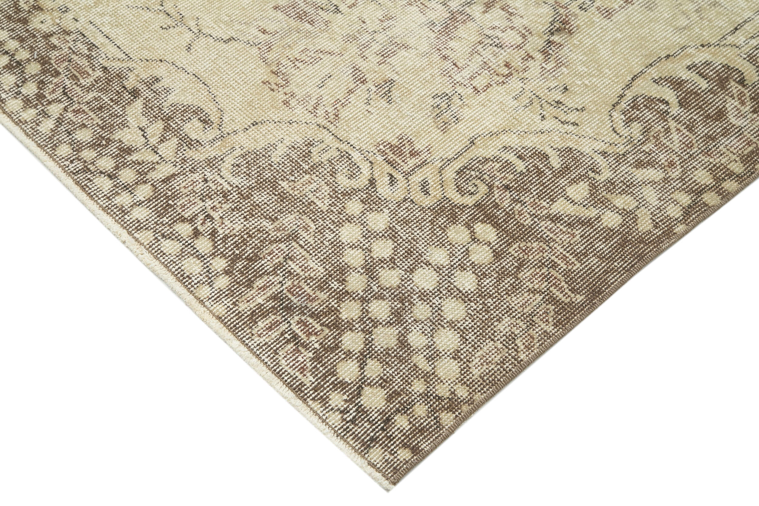 Handmade Wool Area Rug – Vintage Cotton Rug | Beige Area Carpet 6'9''x10'2''