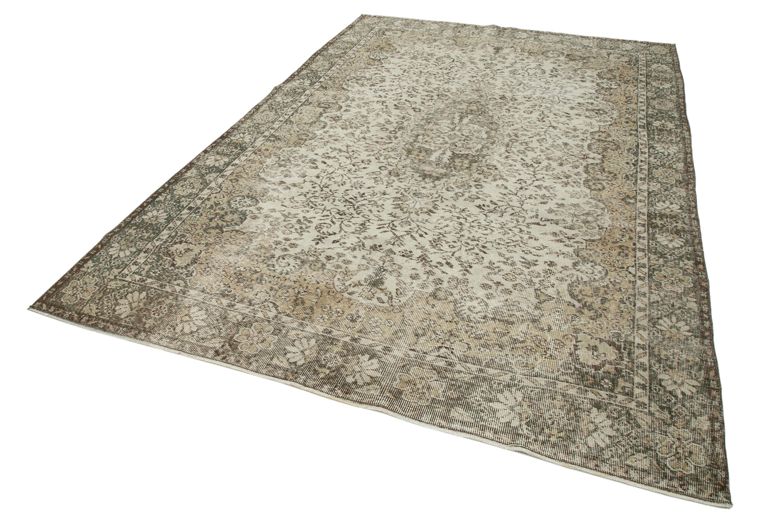 Handmade Vintage Area Rug – Beige Wool & Cotton, Turkish Hand Knotted Carpet 6'9''x10'1''