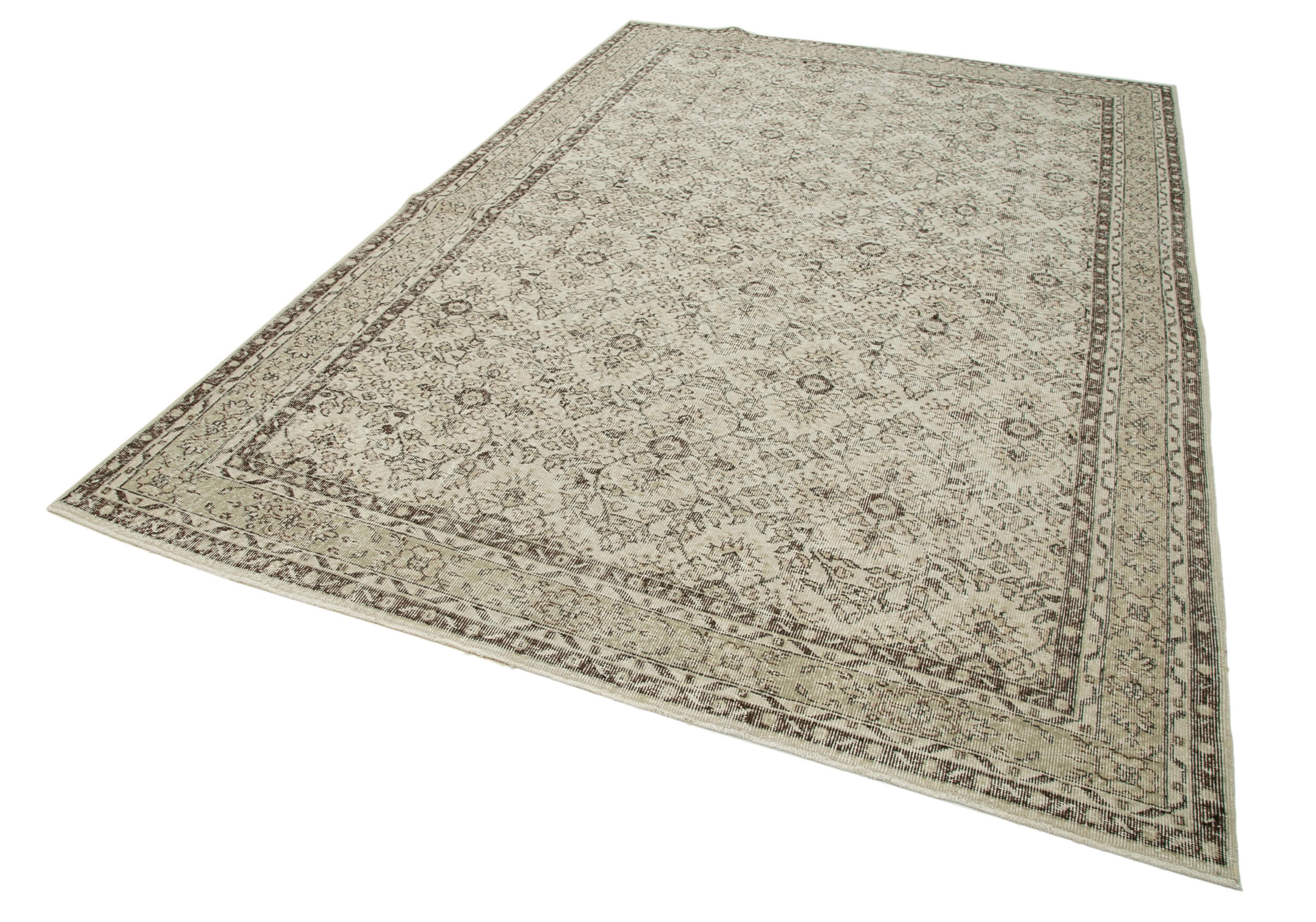 Handmade Wool Area Rug - Vintage Cotton Rug Beige 6'9'' x 10'2'' Classic Living Room Carpet