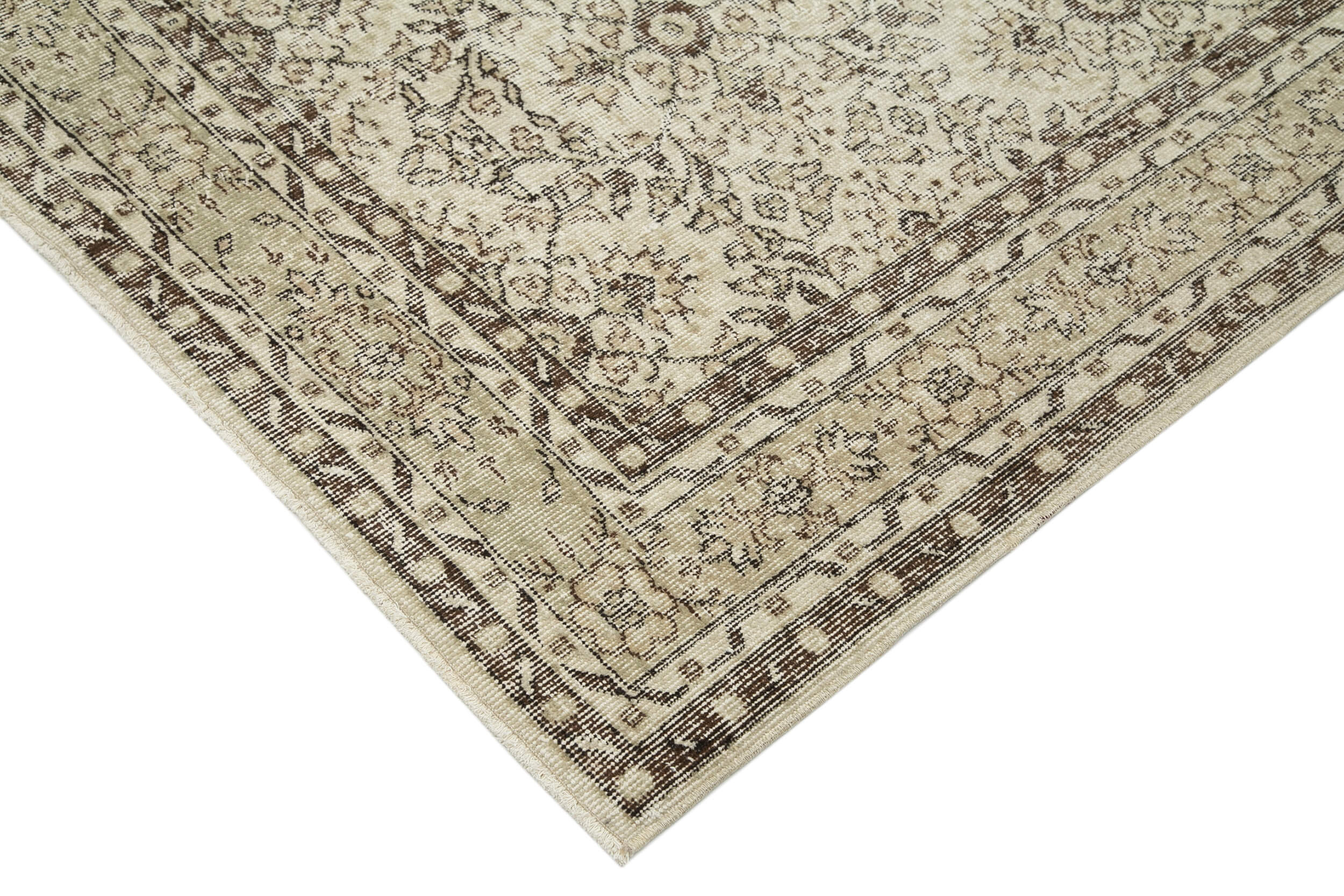 Handmade Wool Area Rug - Vintage Cotton Rug Beige 6'9'' x 10'2'' Classic Living Room Carpet