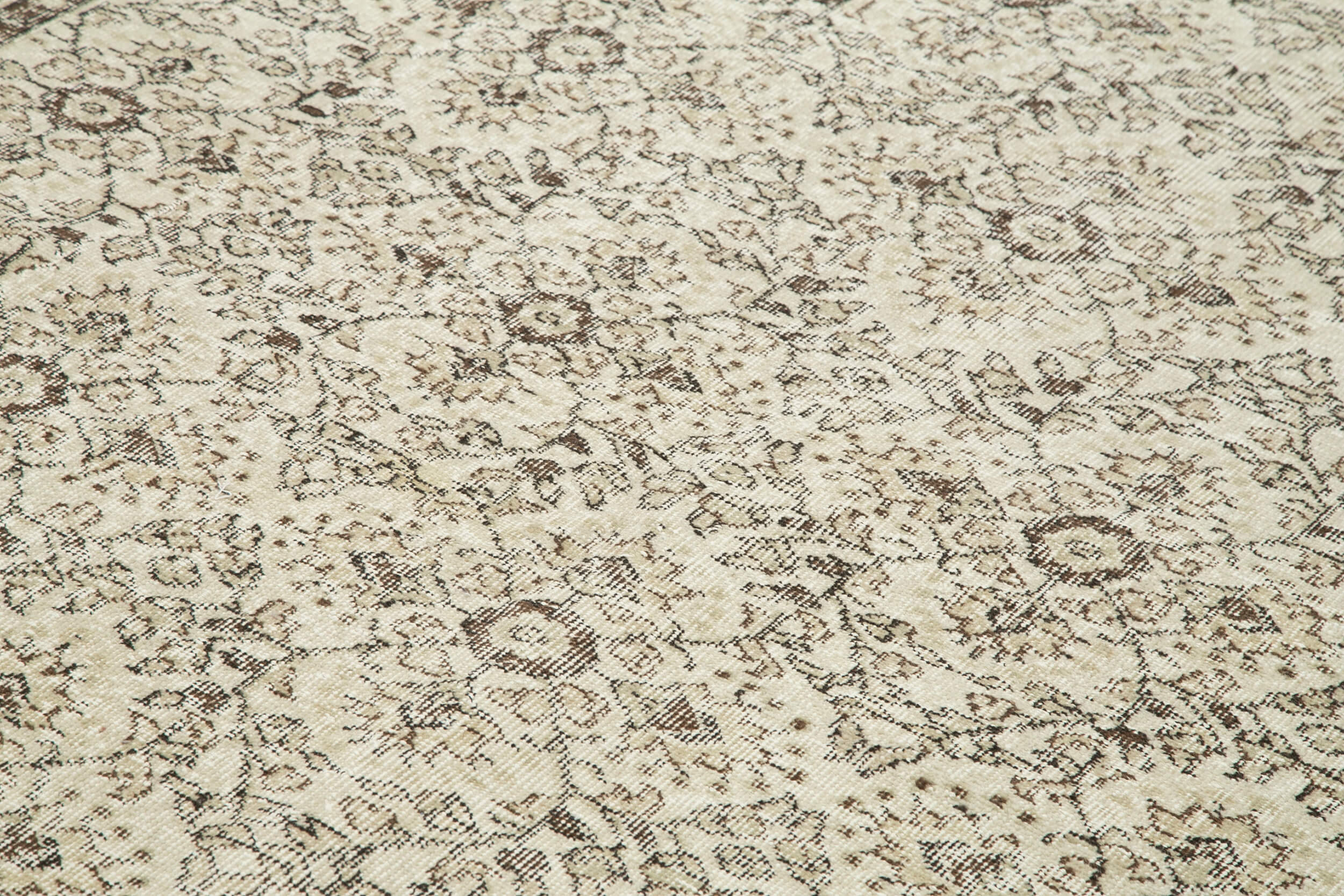 Handmade Wool Area Rug - Vintage Cotton Rug Beige 6'9'' x 10'2'' Classic Living Room Carpet