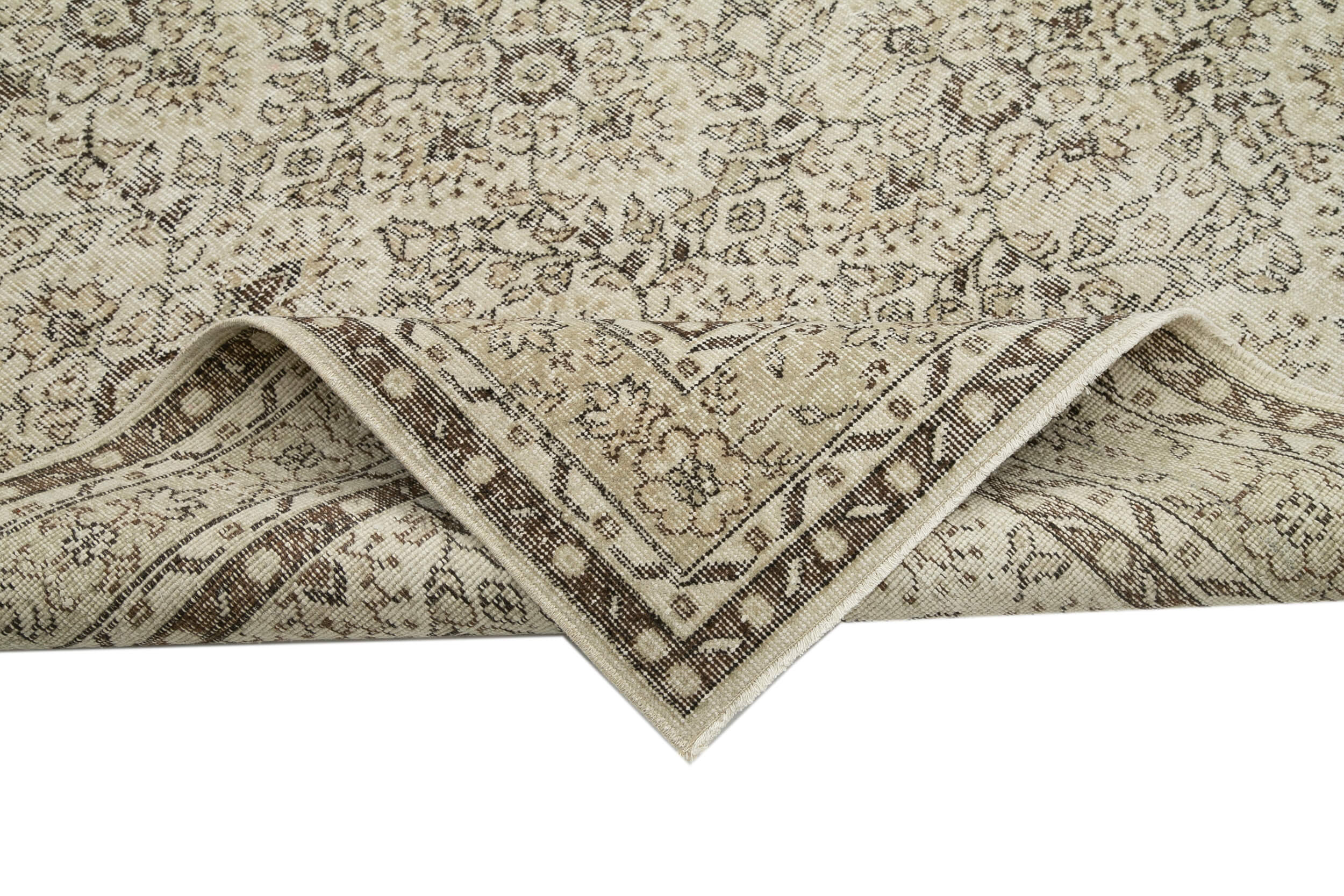 Handmade Wool Area Rug - Vintage Cotton Rug Beige 6'9'' x 10'2'' Classic Living Room Carpet