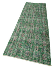 Handmade Vintage Area Rug – Overdyed Green Cotton Wool, Turkish Wool Rug 2'11''x10'3''