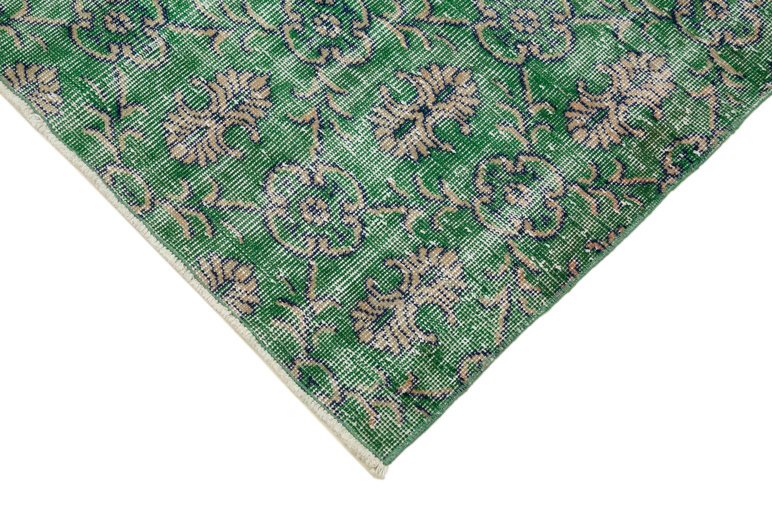 Handmade Vintage Area Rug – Overdyed Green Cotton Wool, Turkish Wool Rug 2'11''x10'3''