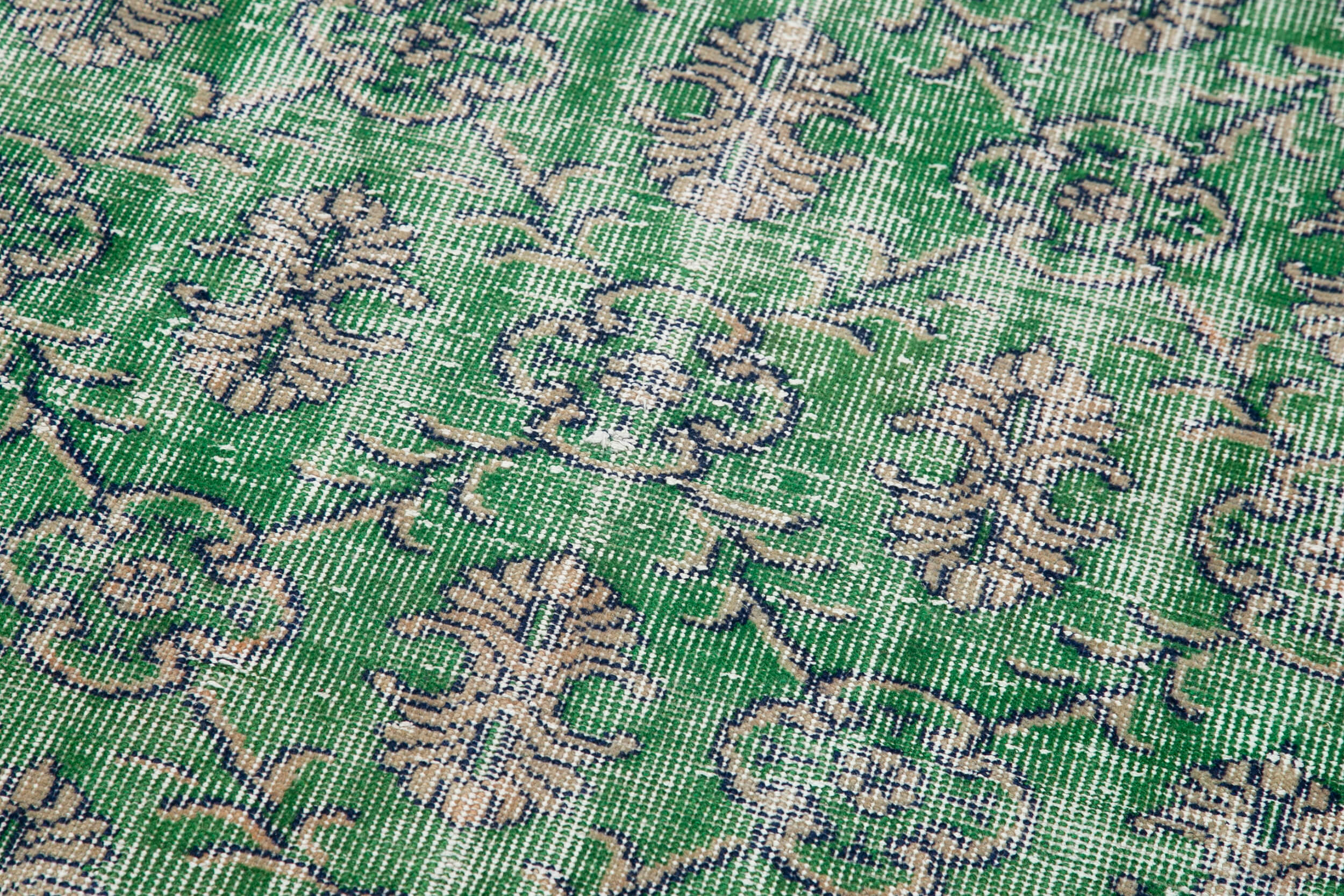 Handmade Vintage Area Rug – Overdyed Green Cotton Wool, Turkish Wool Rug 2'11''x10'3''