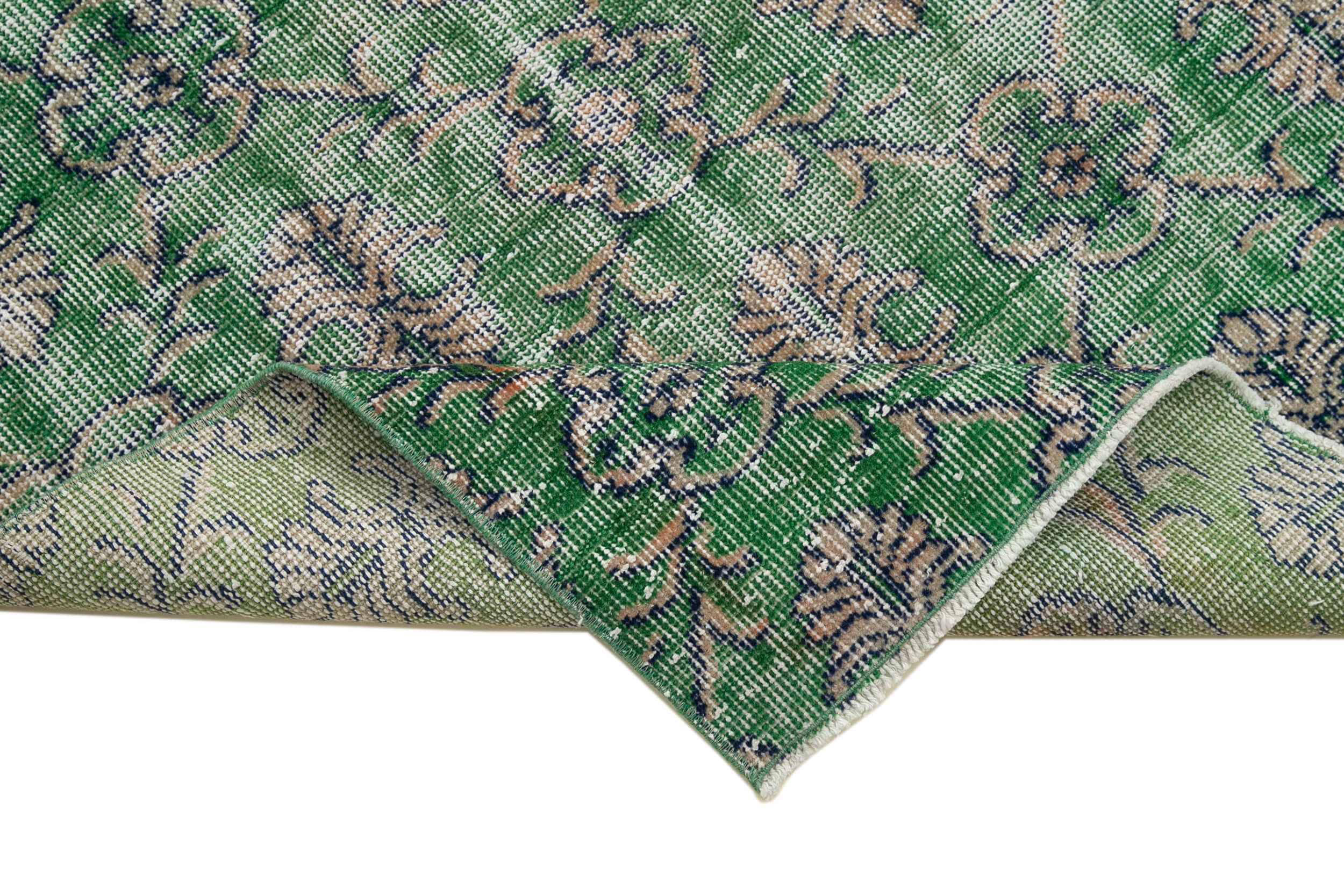 Handmade Vintage Area Rug – Overdyed Green Cotton Wool, Turkish Wool Rug 2'11''x10'3''