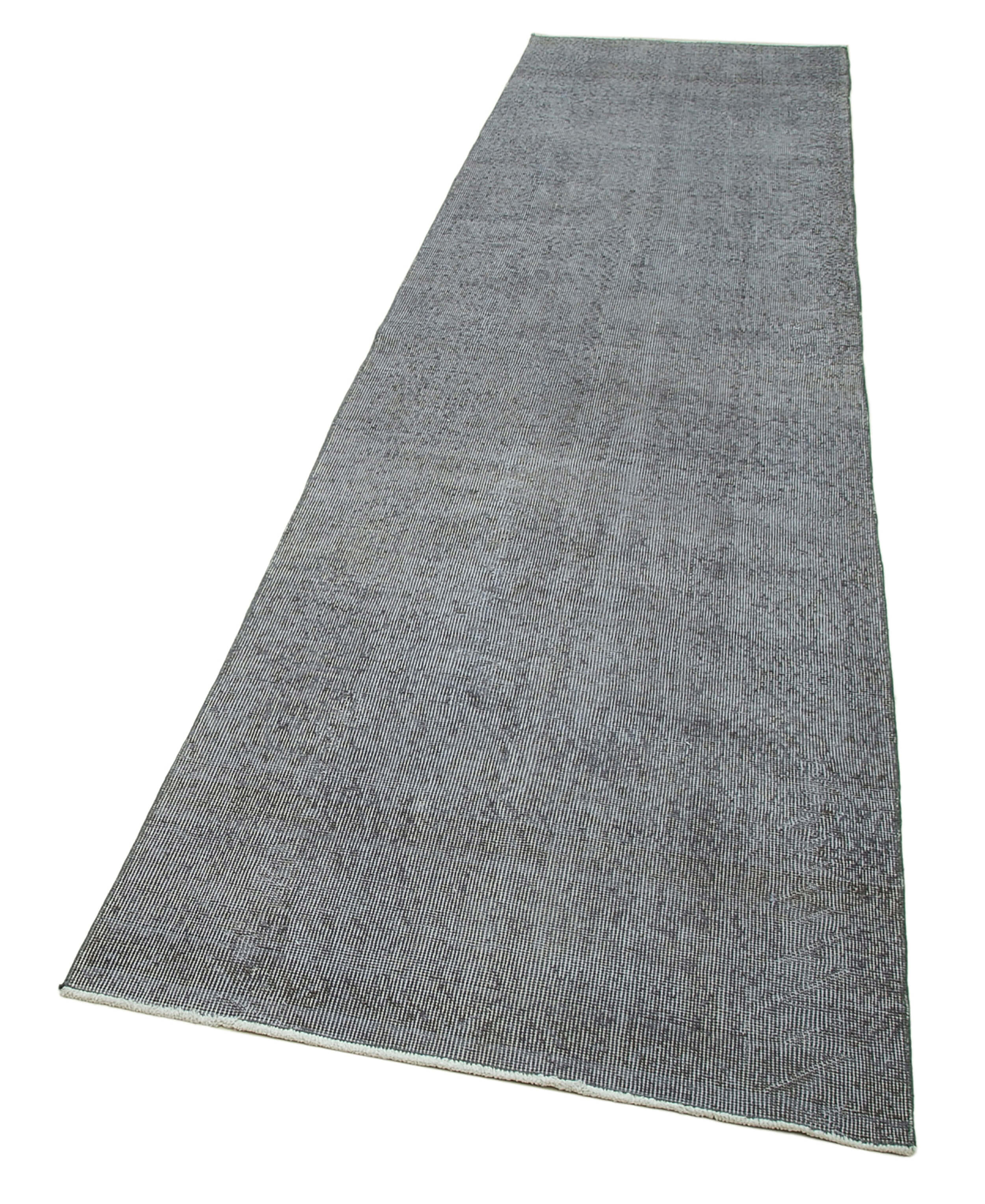Vintage Wool Area Rug – Handmade Overdyed Grey Cotton Wool Rug 2'11''x11'11''