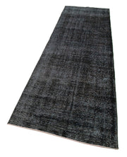 Vintage Handmade Area Rug - Overdyed Black Turkish Wool Cotton Carpet 3'1''x10'8''
