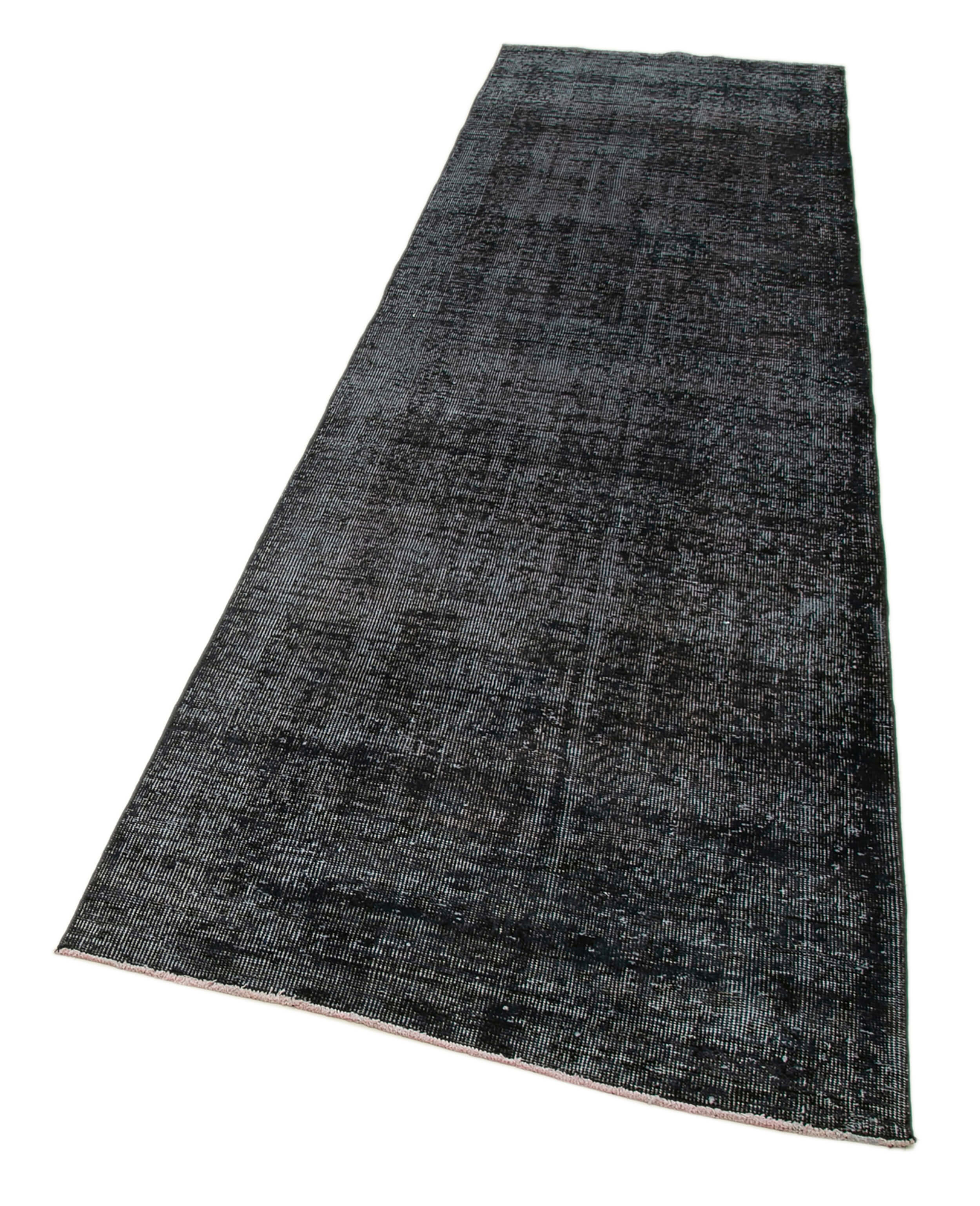 Vintage Handmade Area Rug - Overdyed Black Turkish Wool Cotton Carpet 3'1''x10'8''